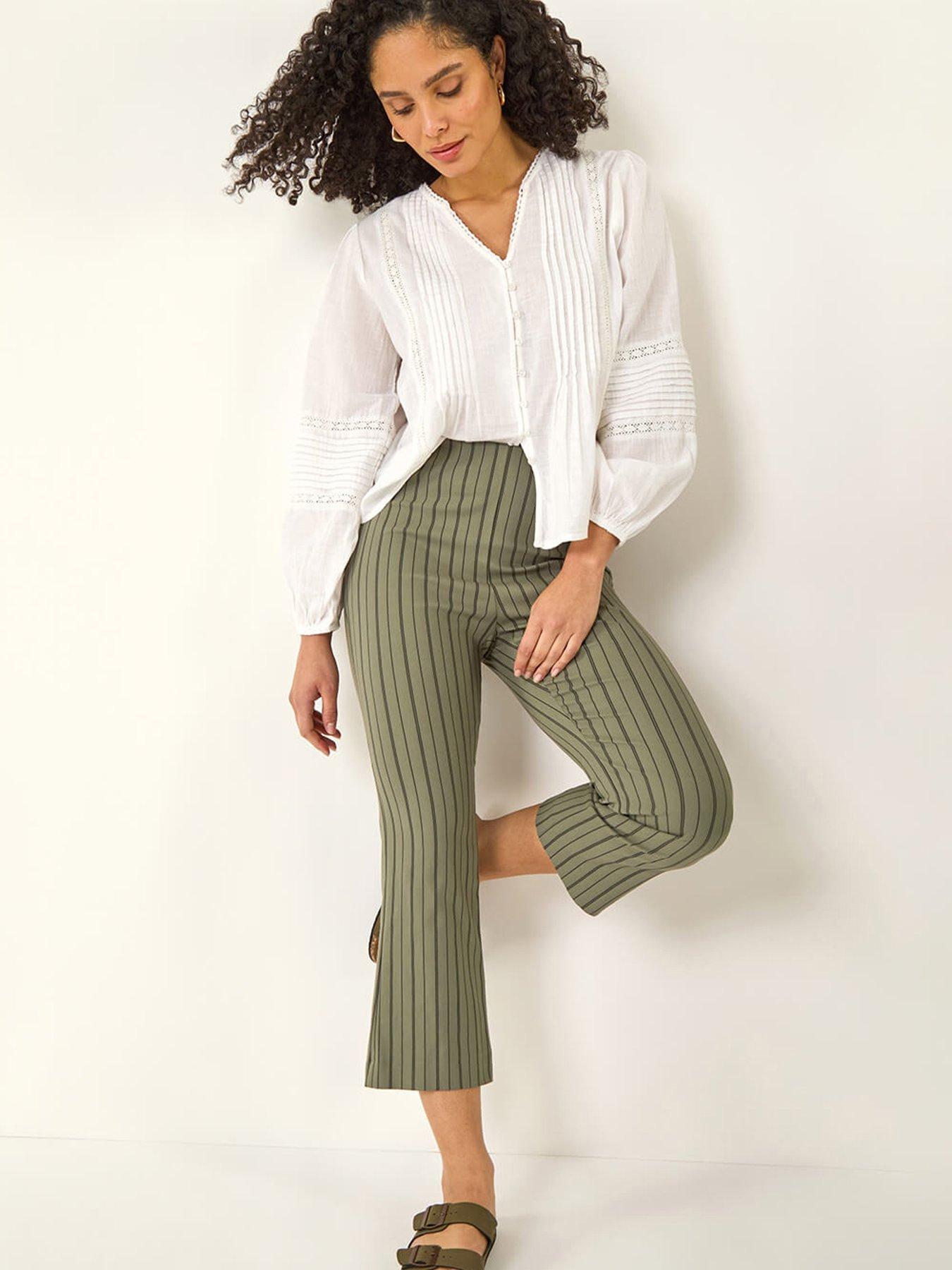  image of roman-stripe-print-crop-bootleg-trouser