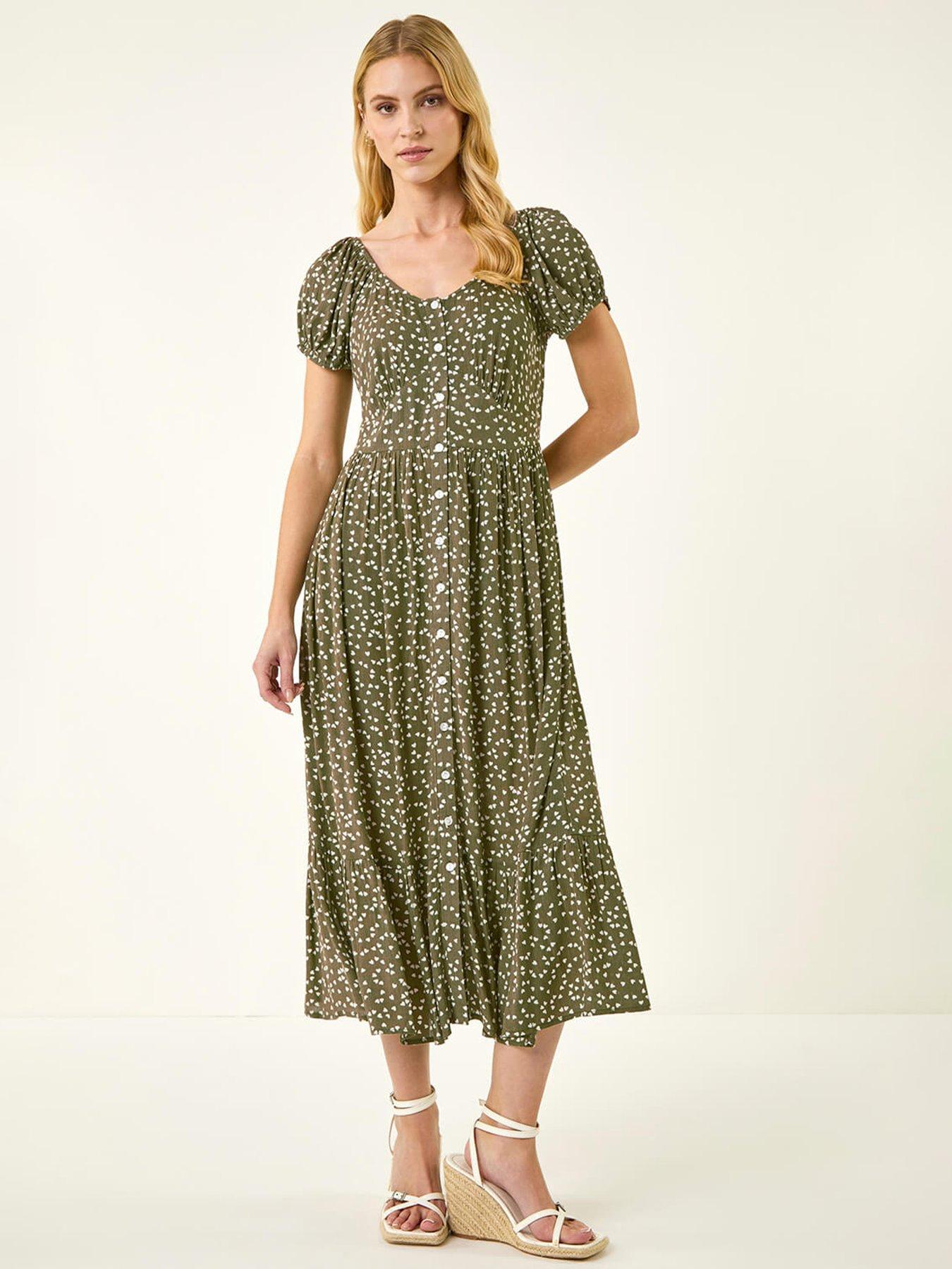 Roman Spotty Heart Button Midi Dress