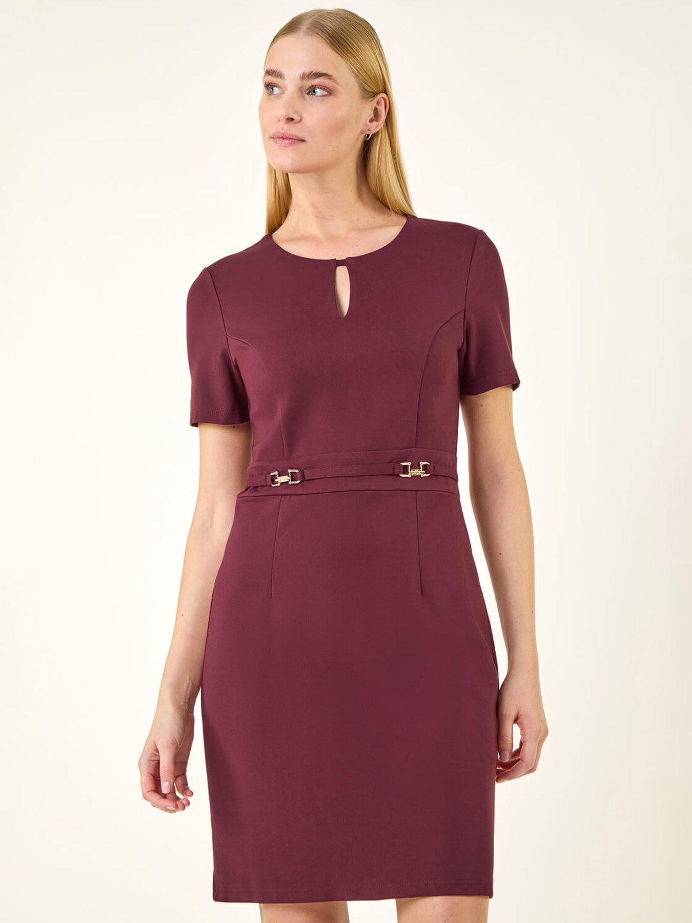 Image 1 of 5 of Roman Keyhole Front Belted Fitted Dress