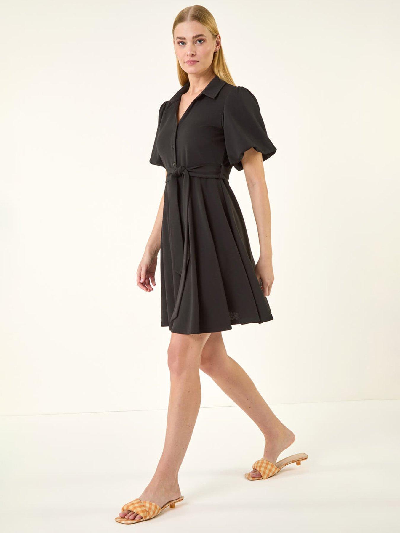 Roman Belted Puff Sleeve Short Dress