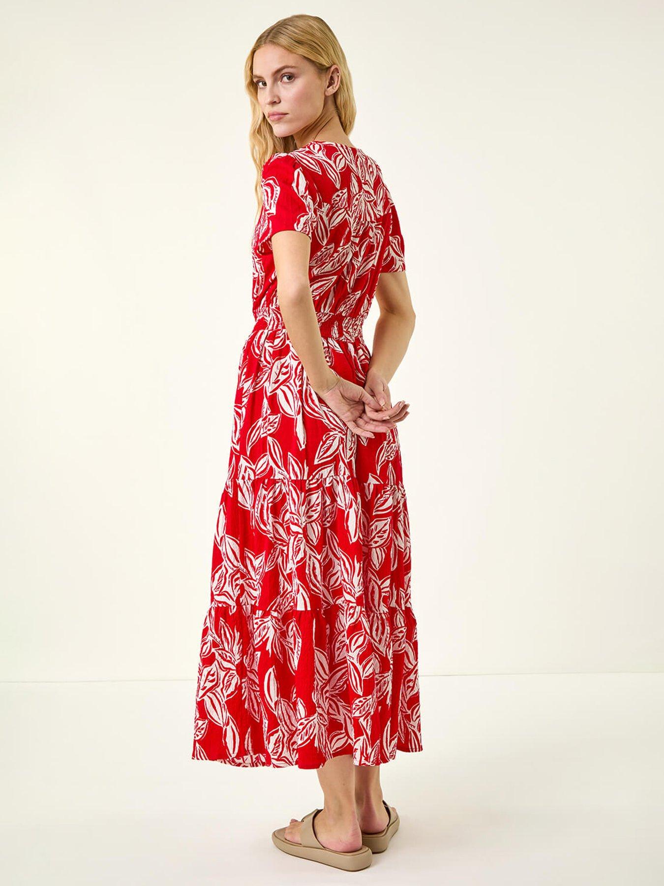 Image 2 of 5 of Roman Leaf Print Shirred Maxi Dress
