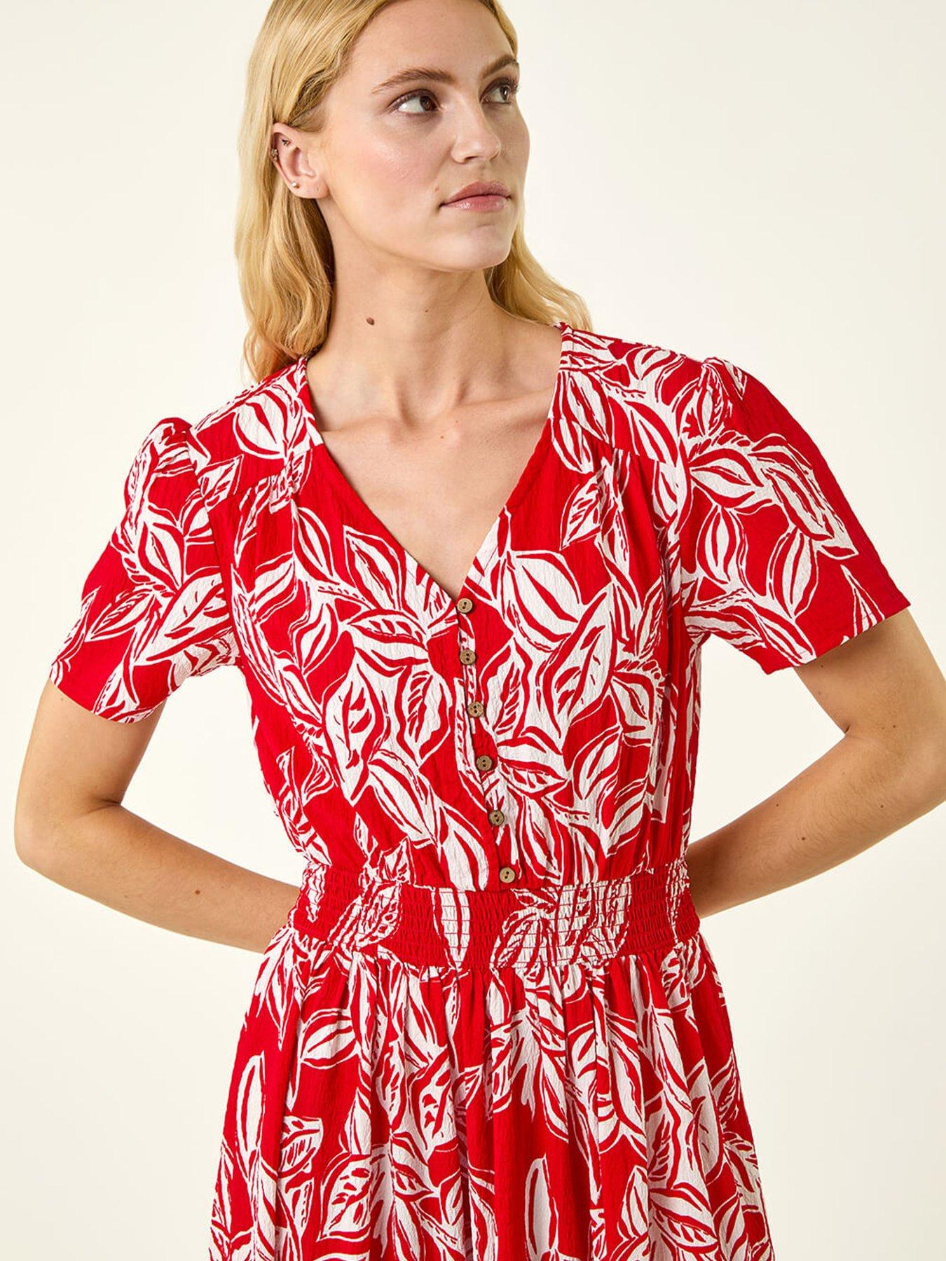 Image 4 of 5 of Roman Leaf Print Shirred Maxi Dress