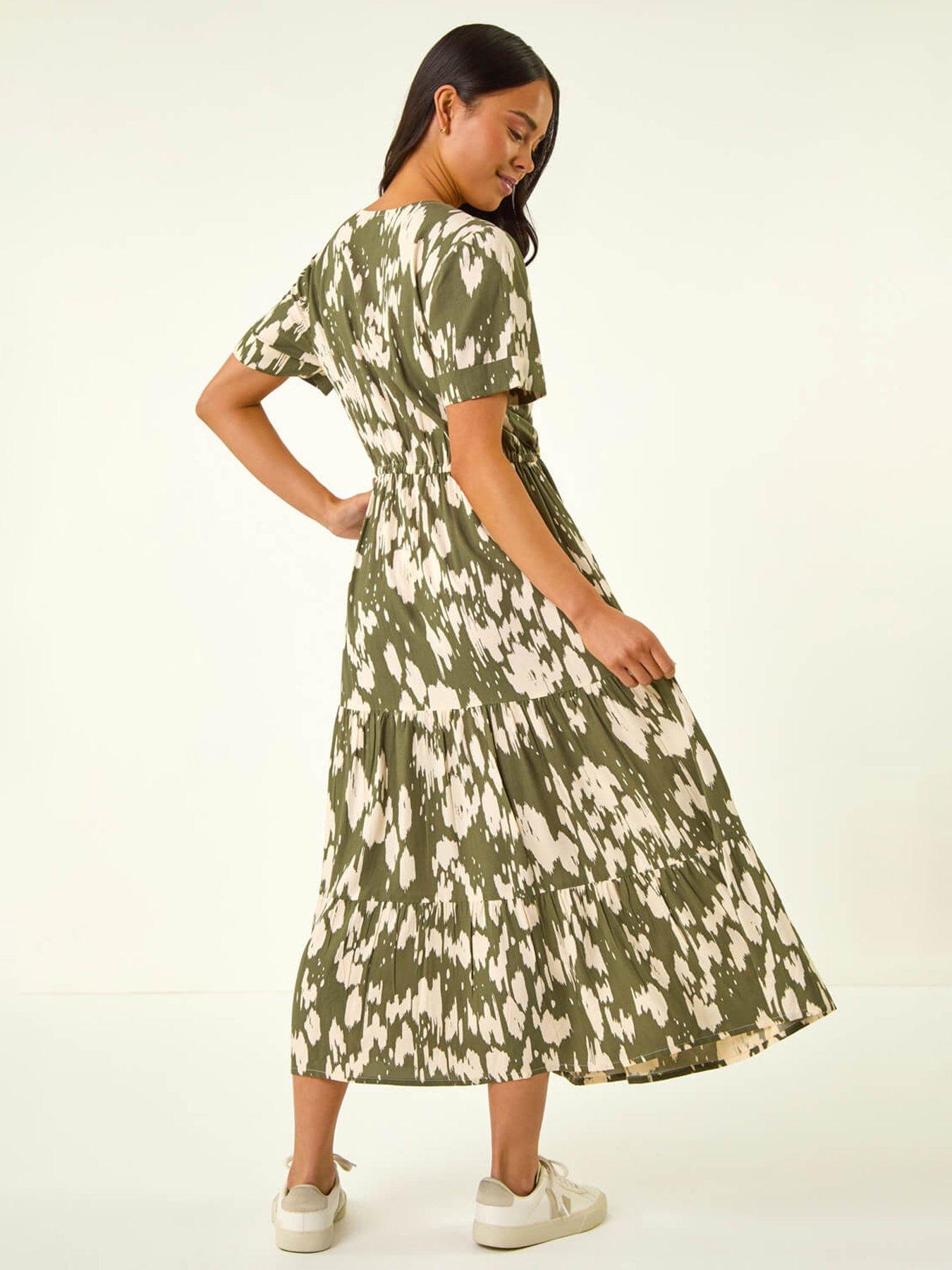 Image 2 of 5 of Roman Petite Abstract Print Tiered Midi Dress
