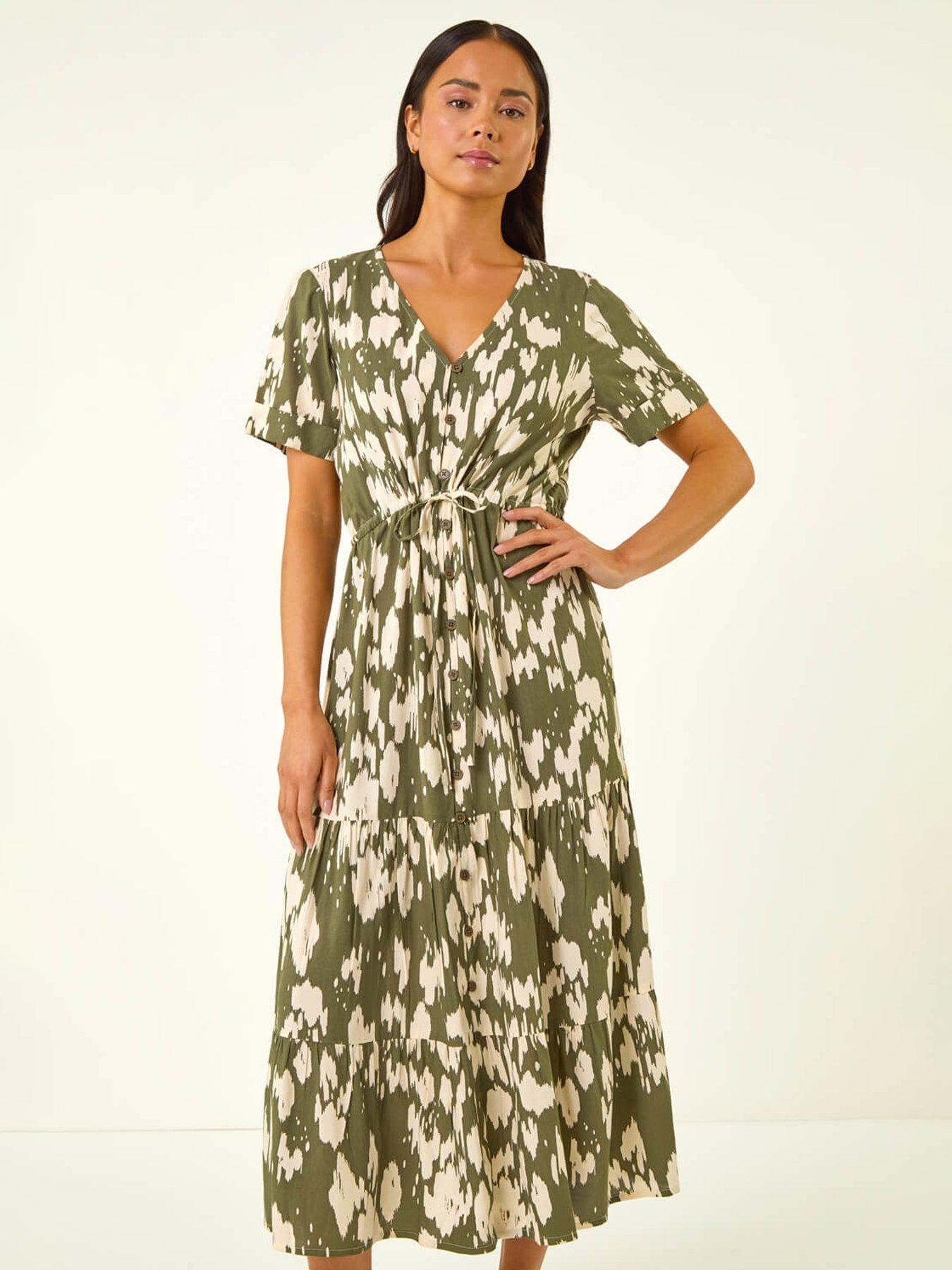 Image 3 of 5 of Roman Petite Abstract Print Tiered Midi Dress