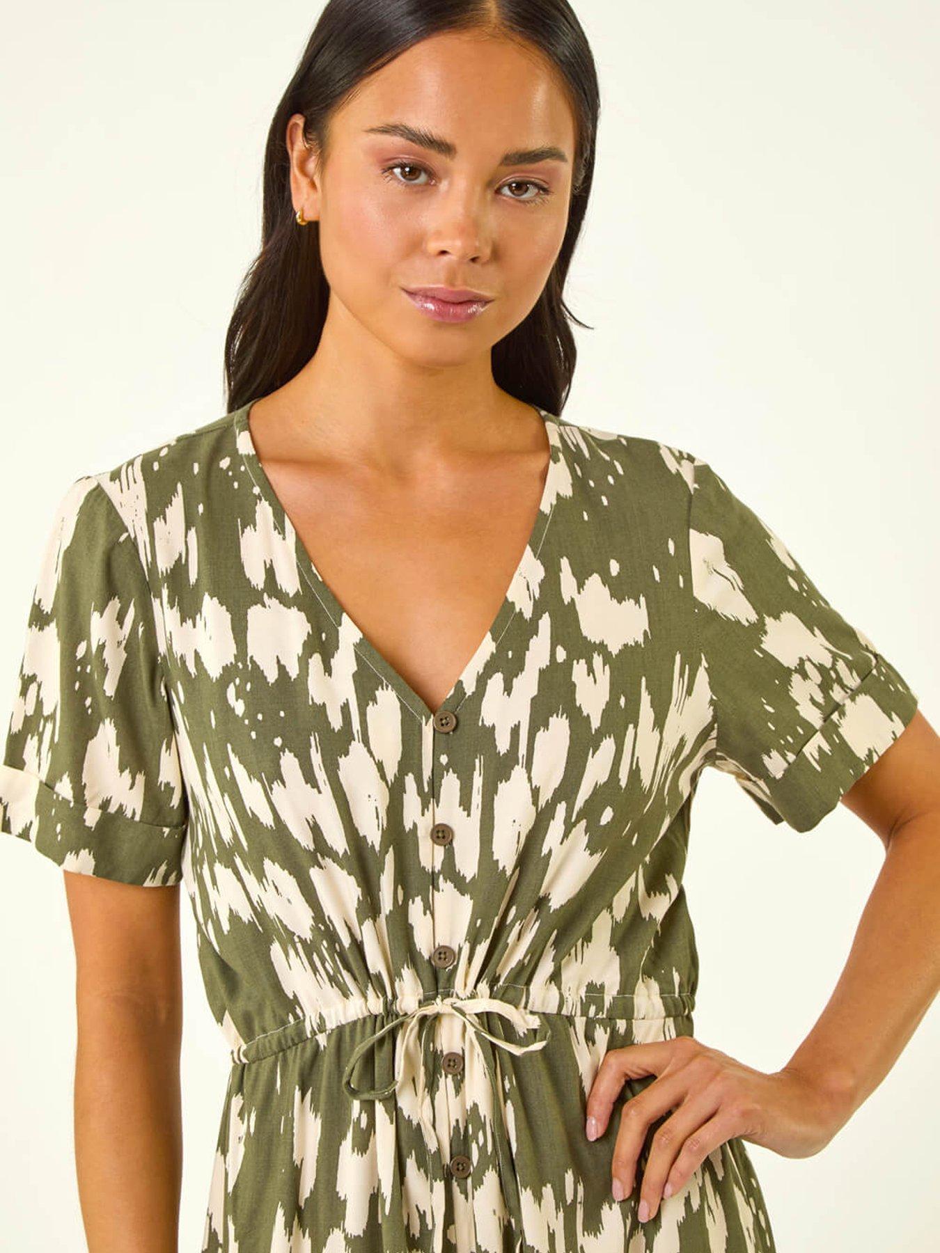 Image 4 of 5 of Roman Petite Abstract Print Tiered Midi Dress