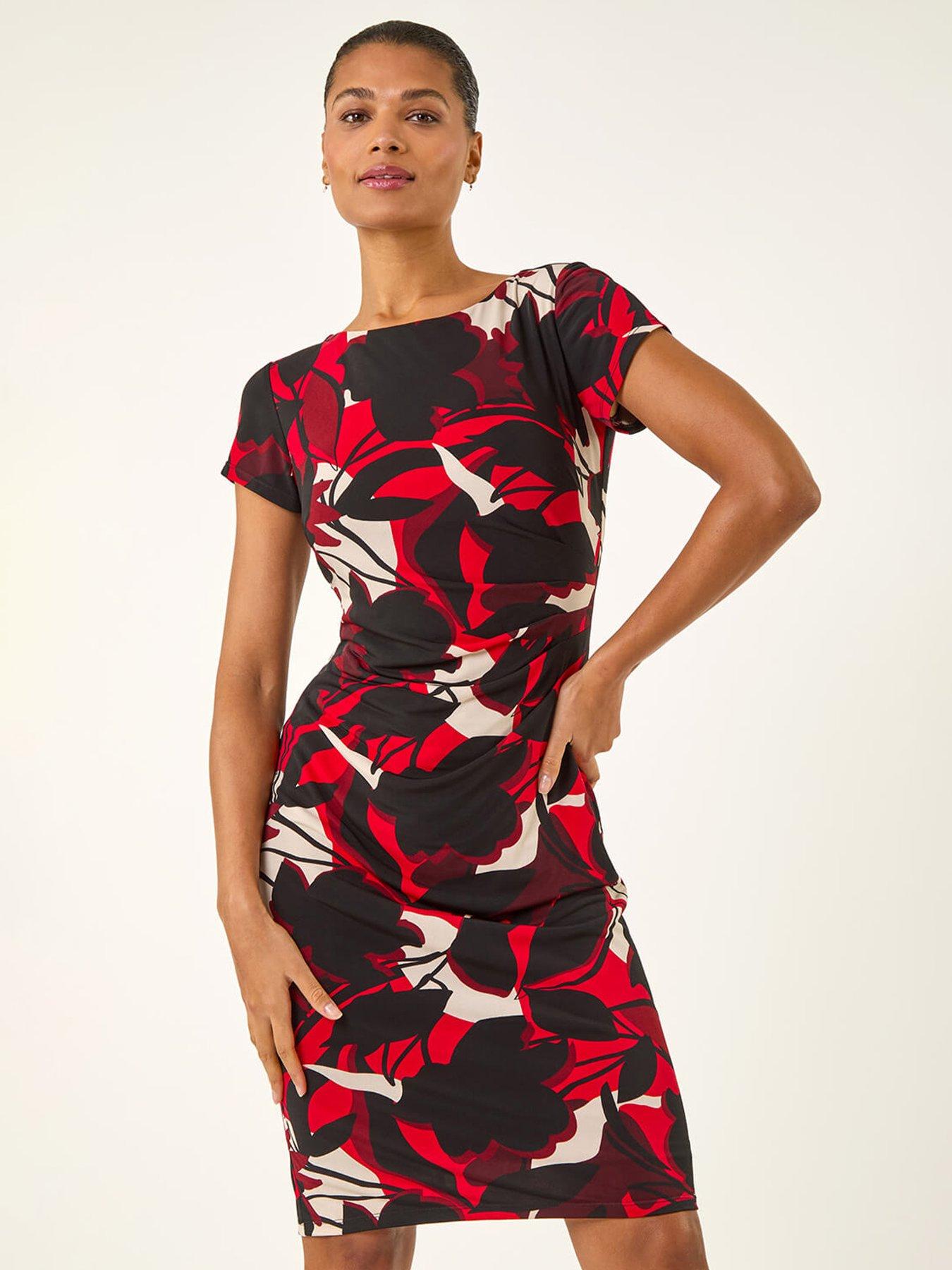  image of roman-leaf-print-gathered-shift-dress