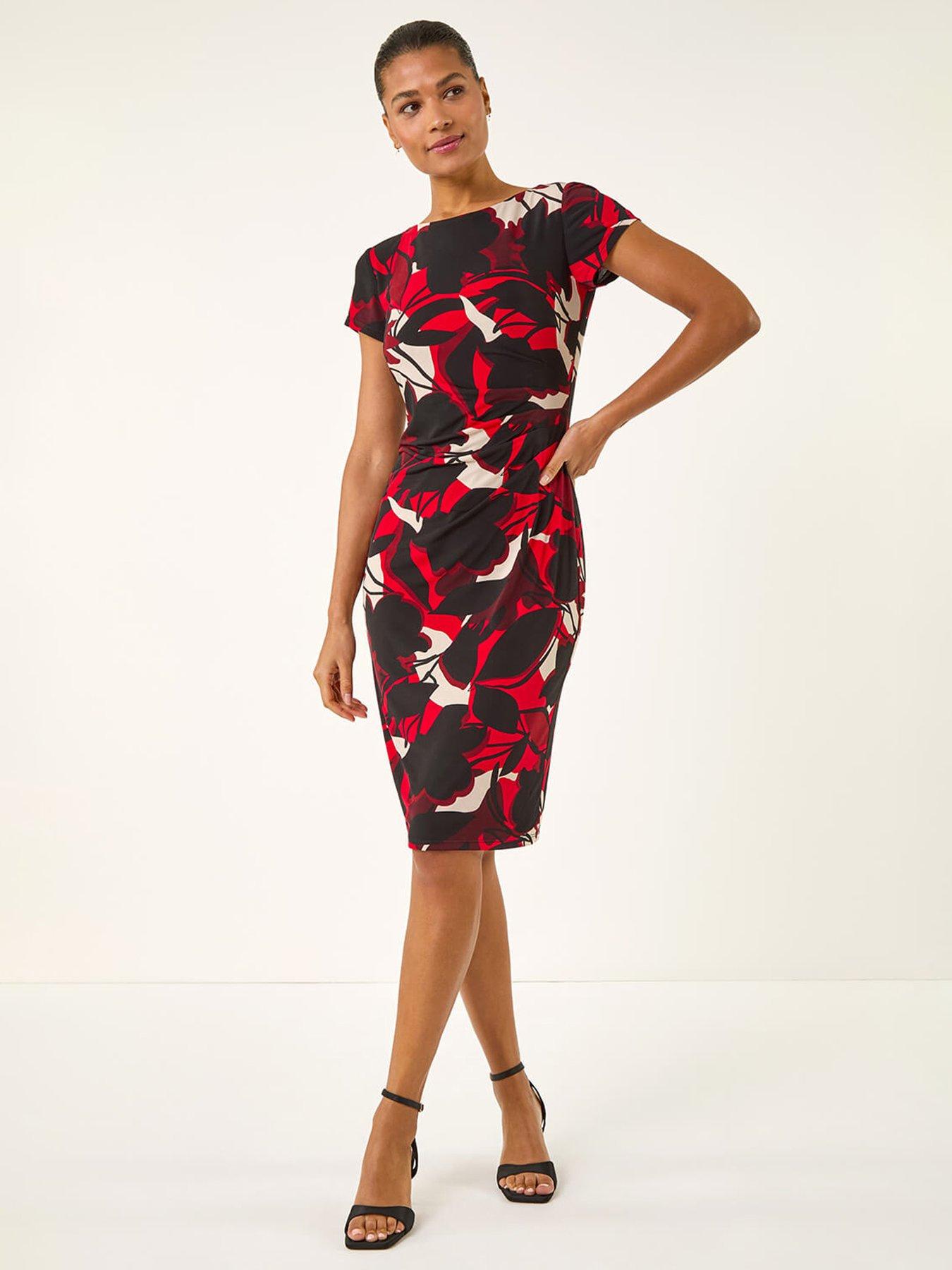  image of roman-leaf-print-gathered-shift-dress
