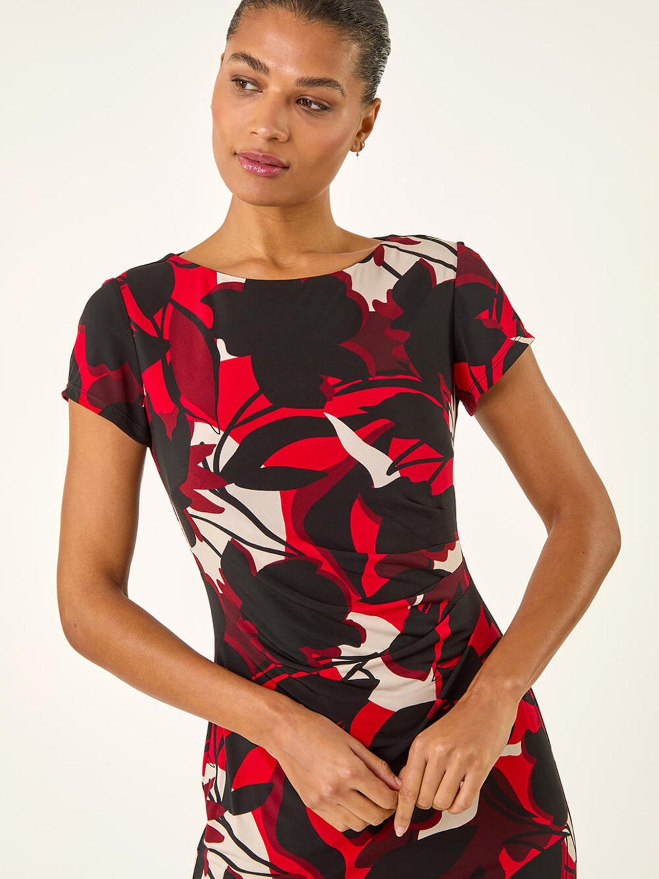  image of roman-leaf-print-gathered-shift-dress