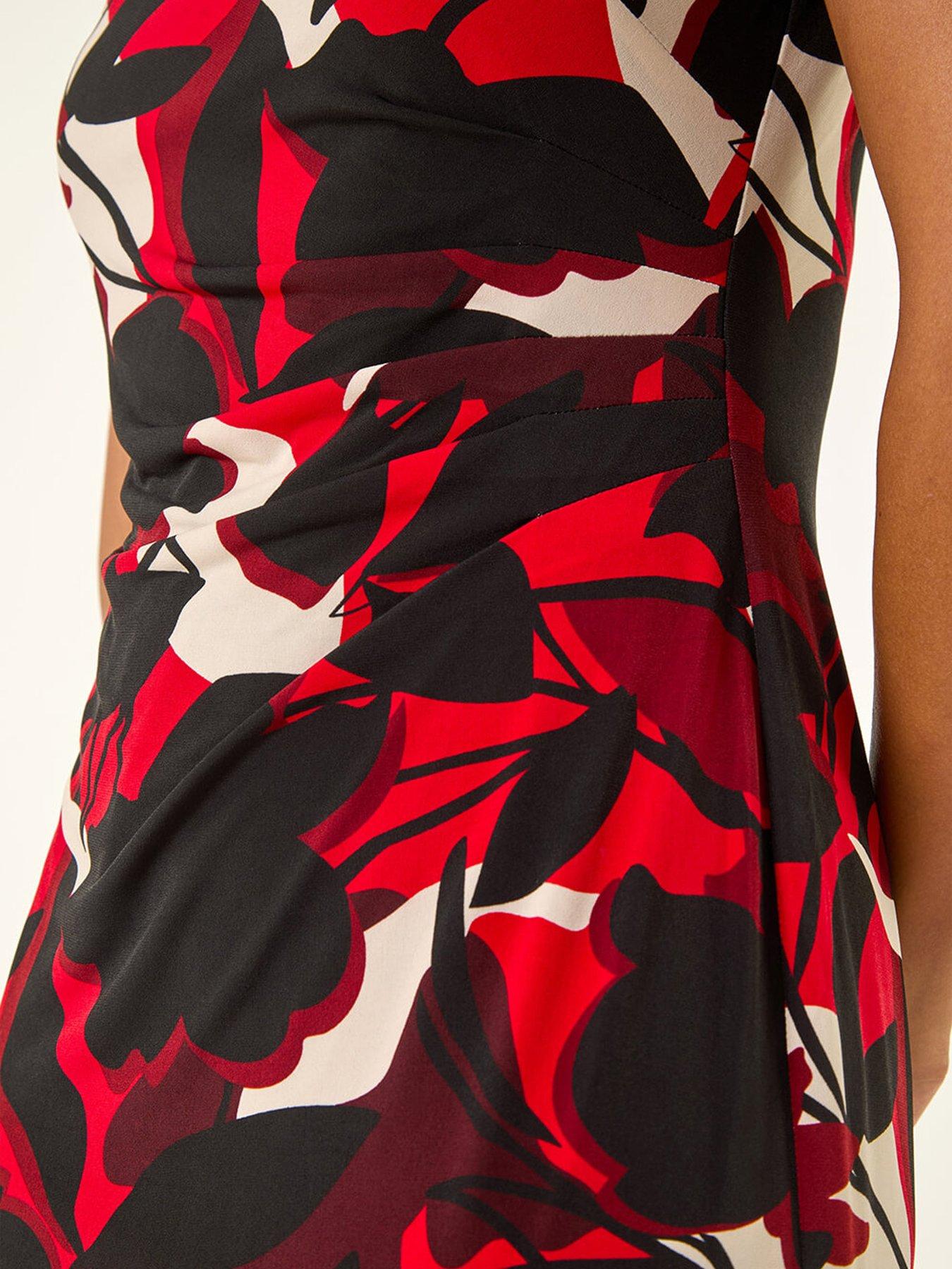  image of roman-leaf-print-gathered-shift-dress
