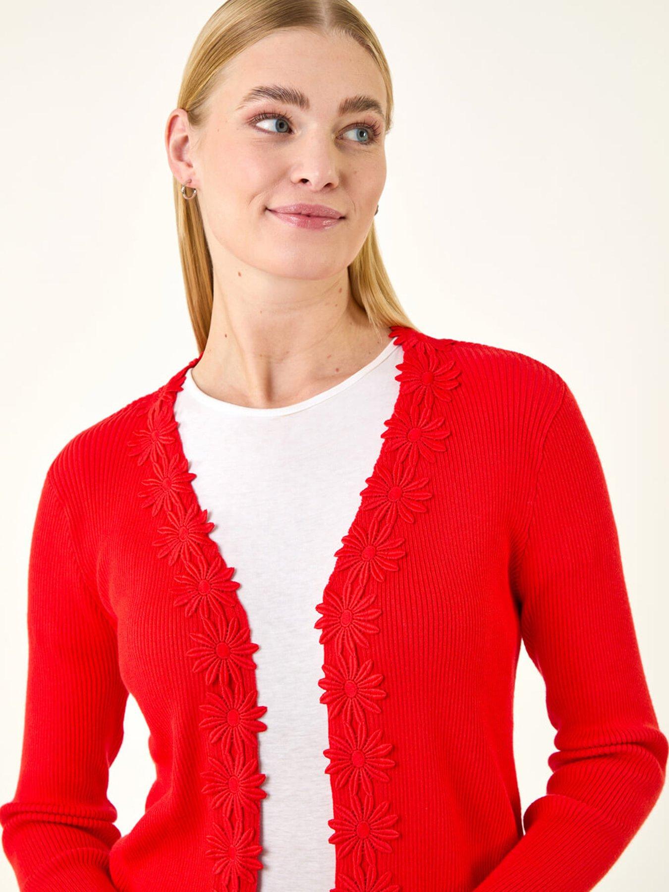Image 4 of 5 of Roman Floral Lace Trim Knit Cardigan
