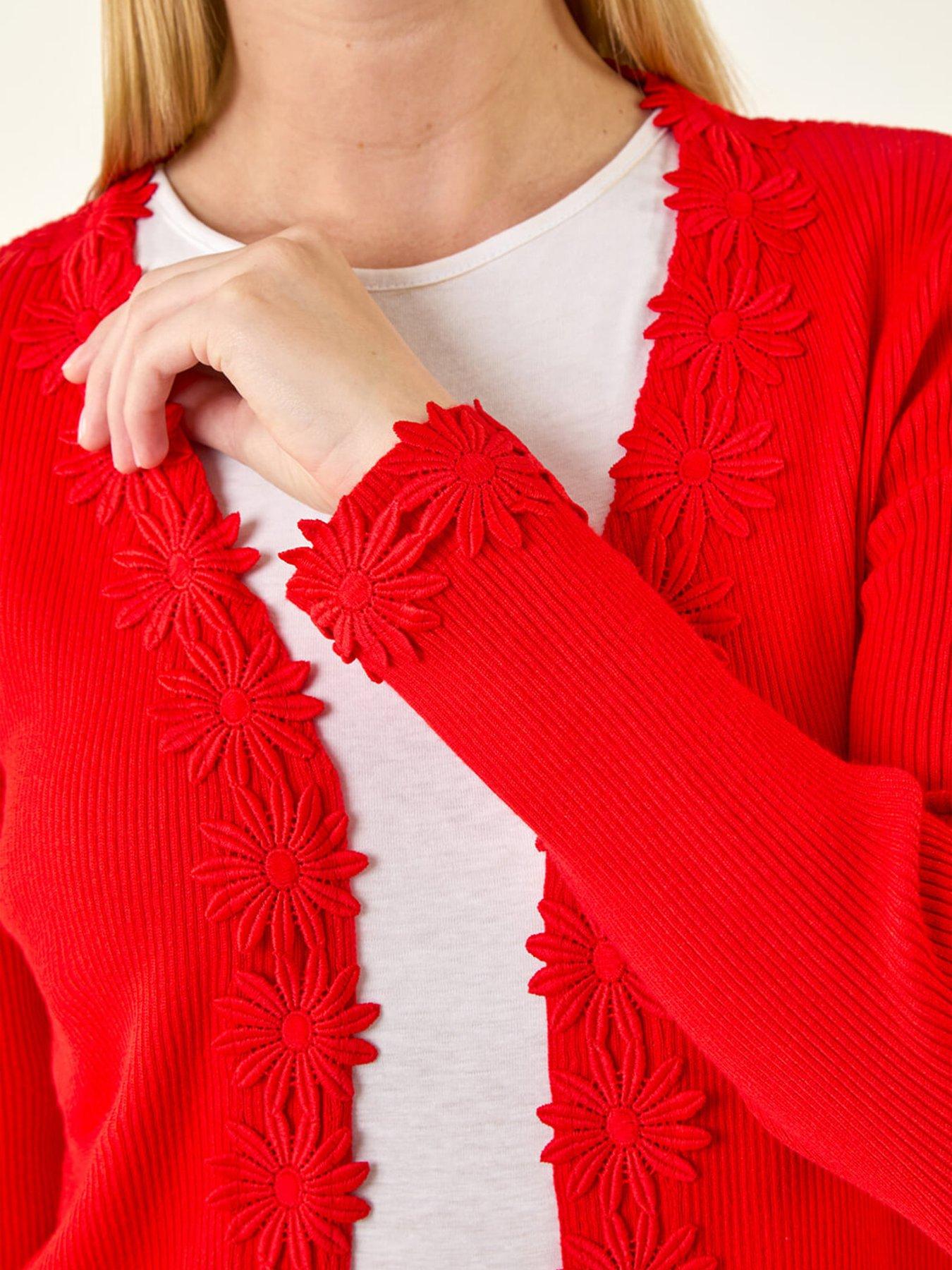 Image 5 of 5 of Roman Floral Lace Trim Knit Cardigan