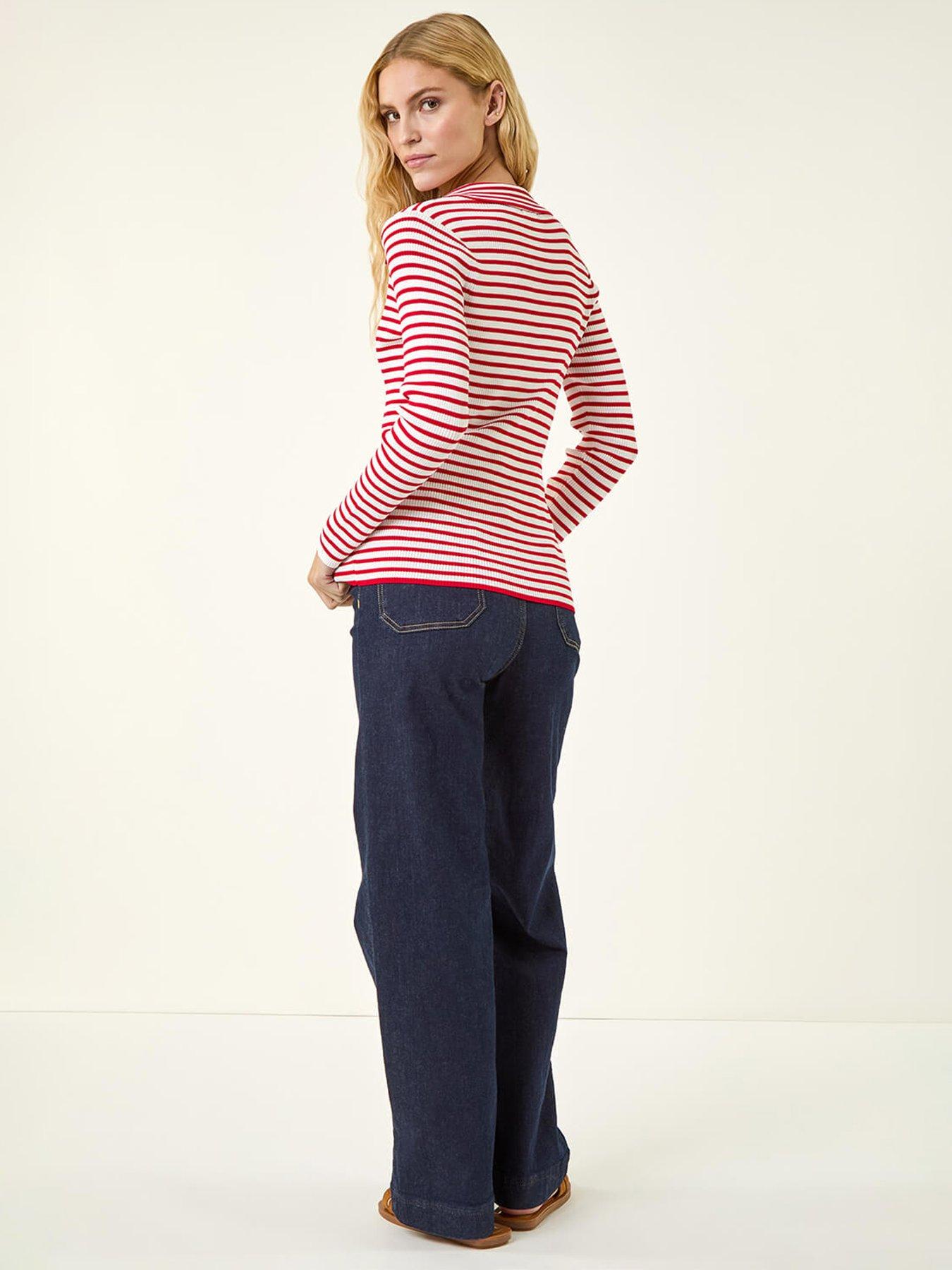  image of roman-stripe-collar-peplum-knit-top