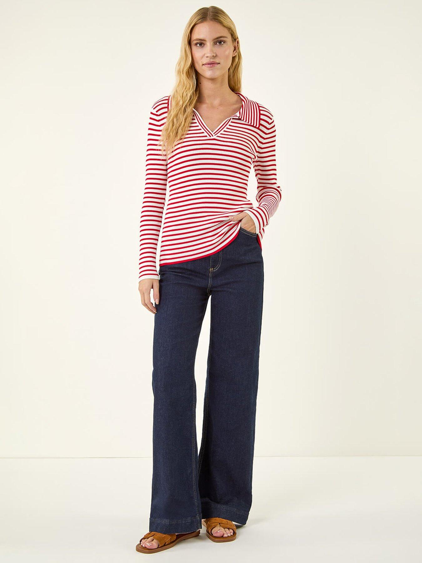  image of roman-stripe-collar-peplum-knit-top