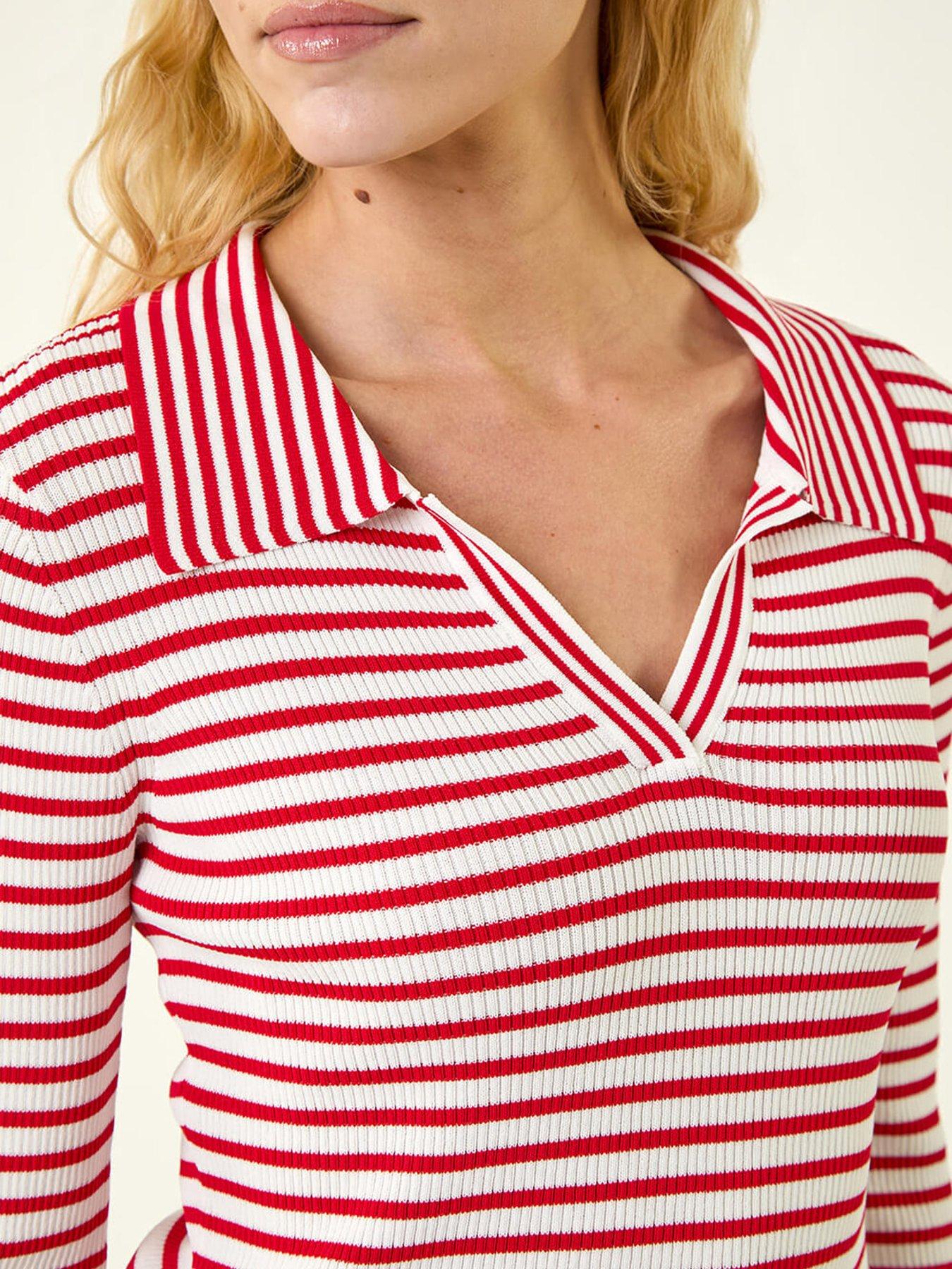  image of roman-stripe-collar-peplum-knit-top
