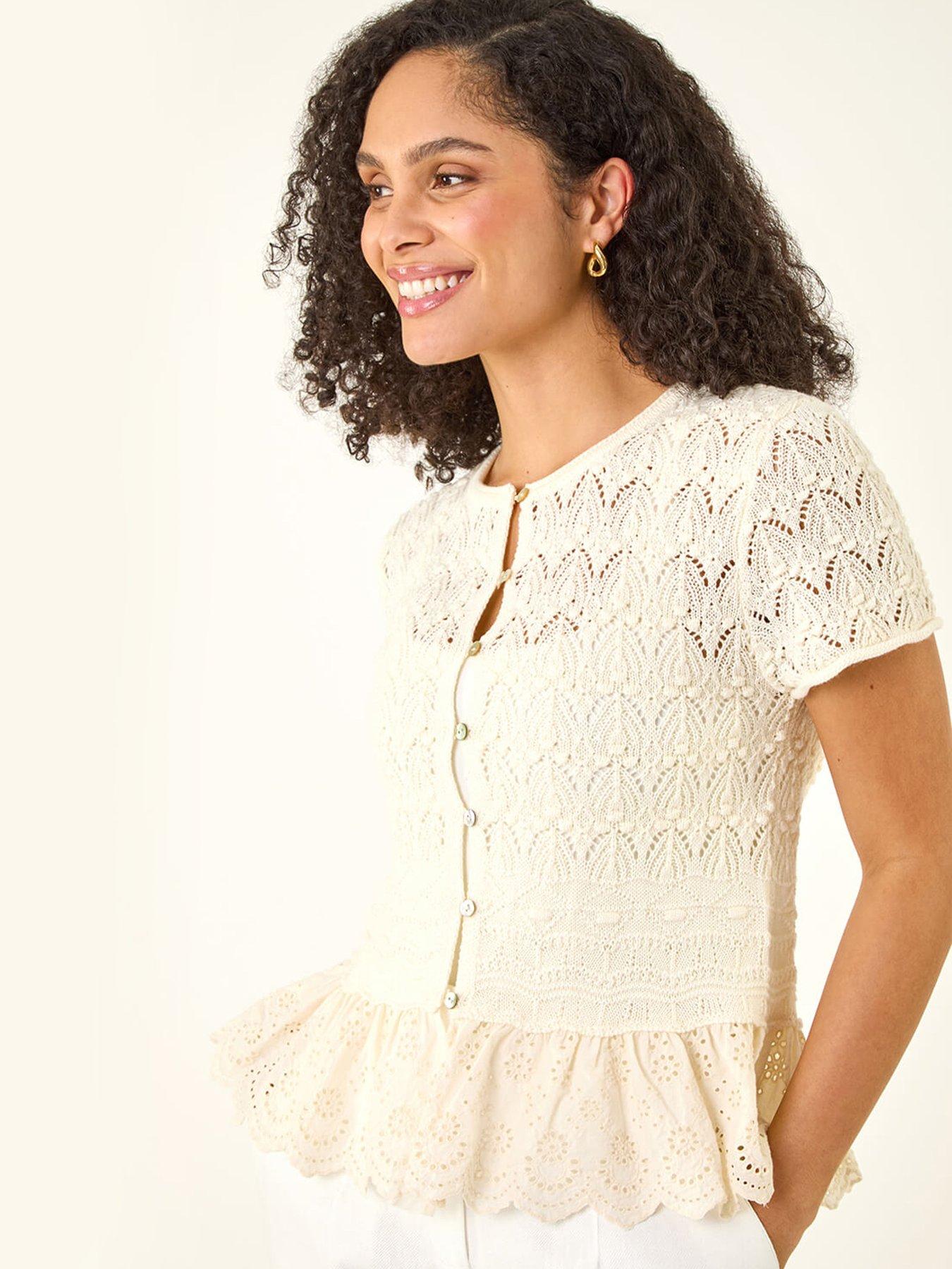 Roman Textured Broidery Buttoned Knit Top