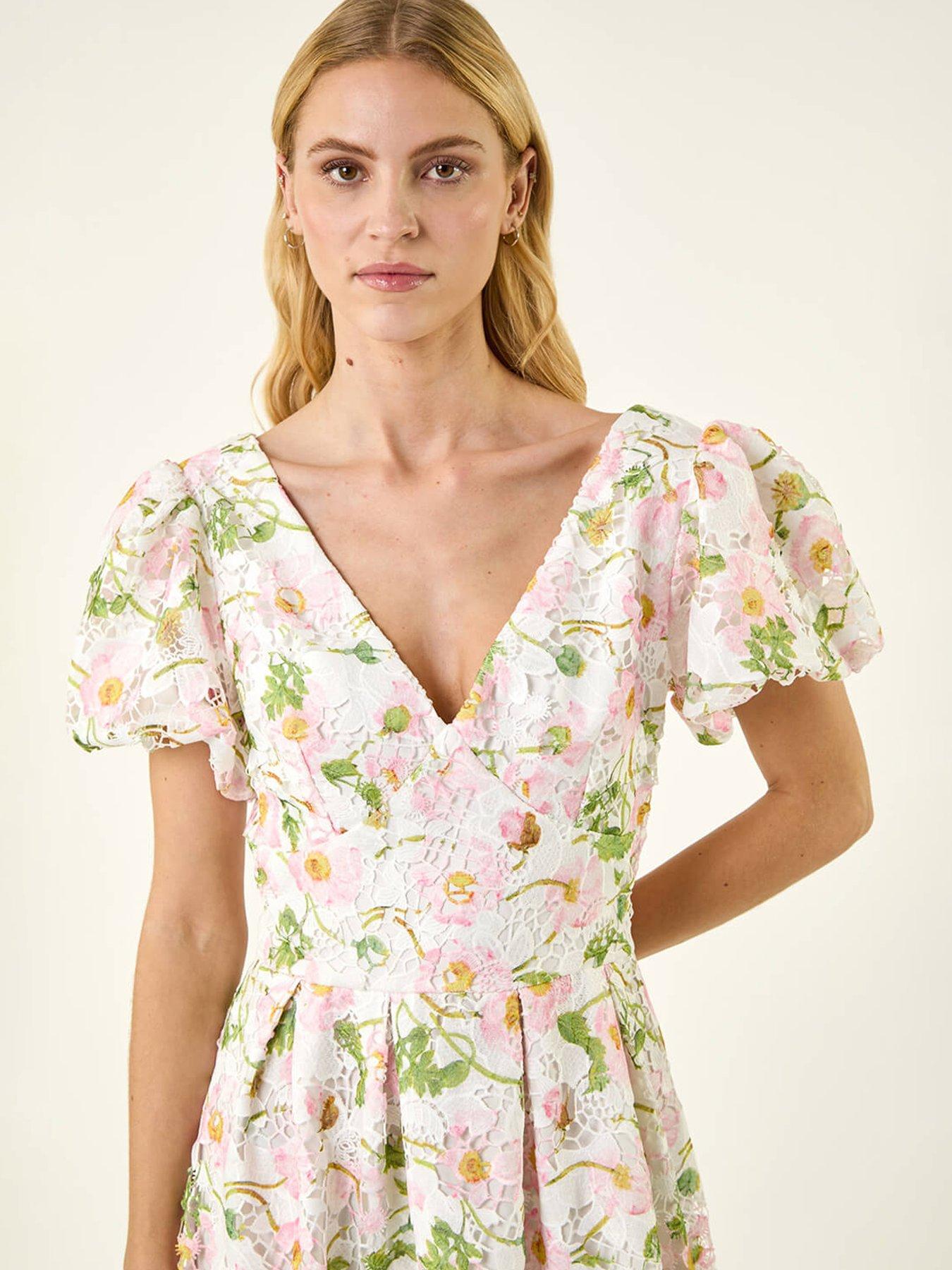 Image 4 of 5 of Roman Crochet Lace V-neck Dress