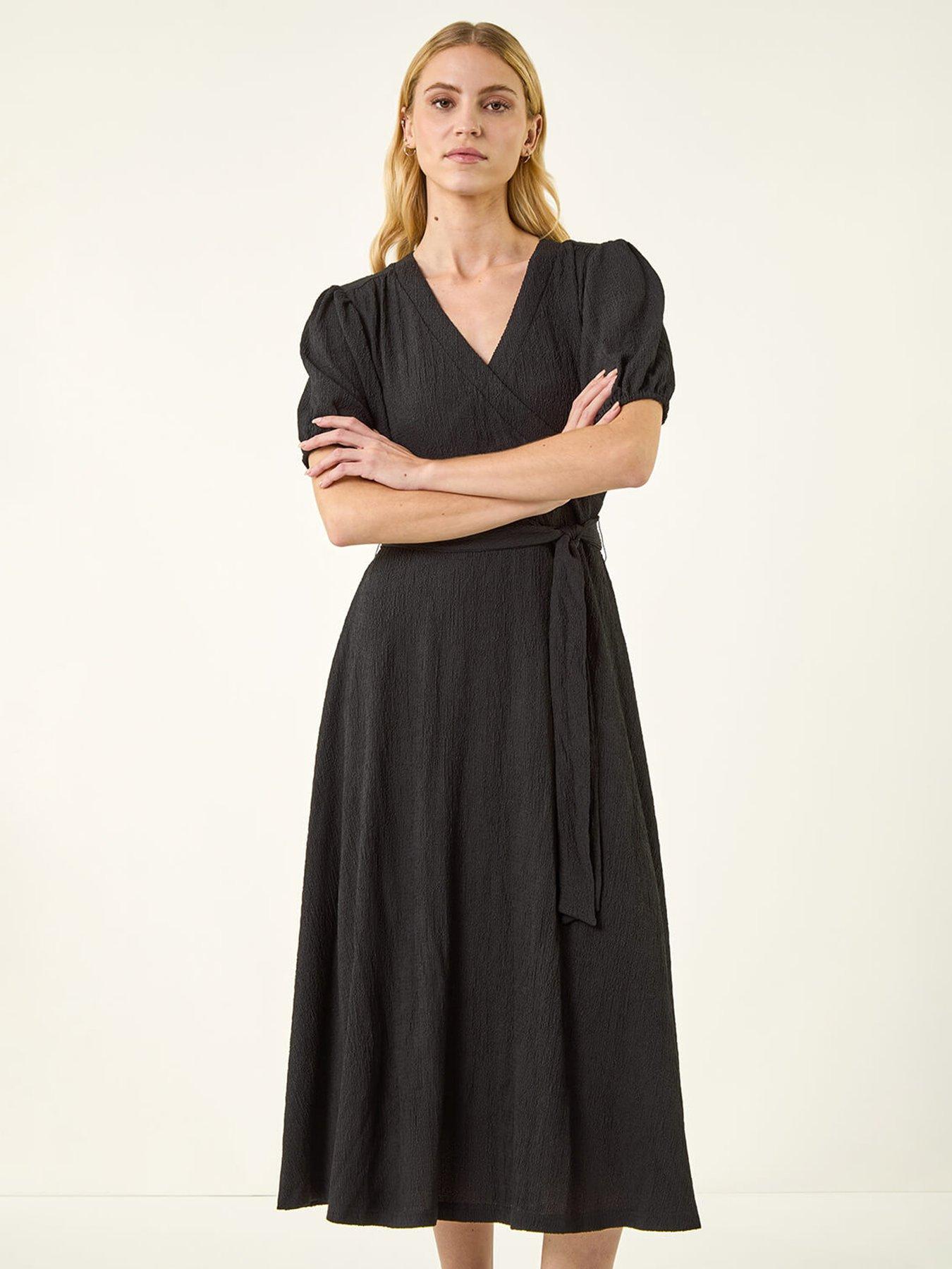 Image 1 of 5 of Roman Wrap Bodice Belted Midi Dress