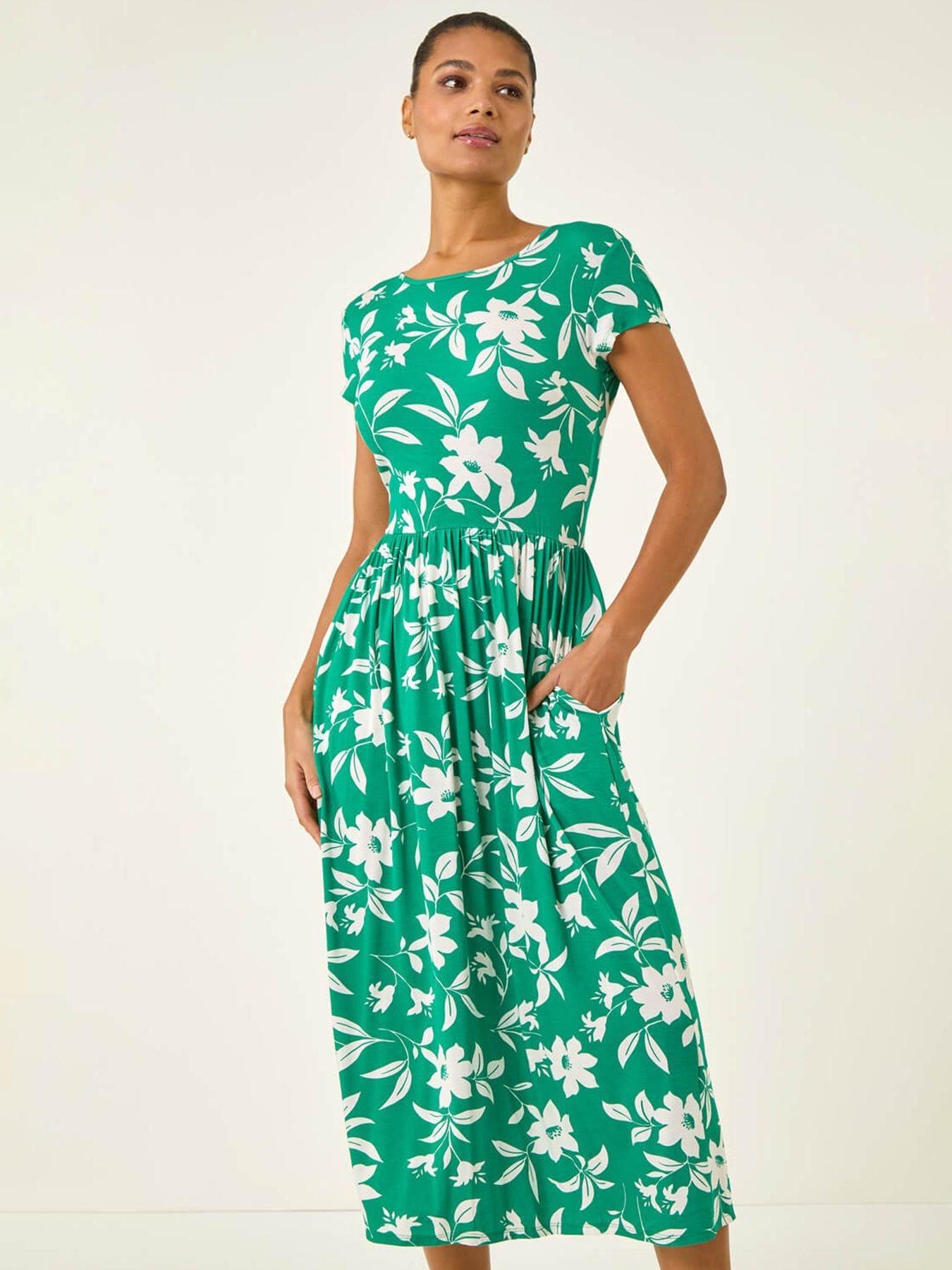 Roman Floral Print Pocket Midi Dress