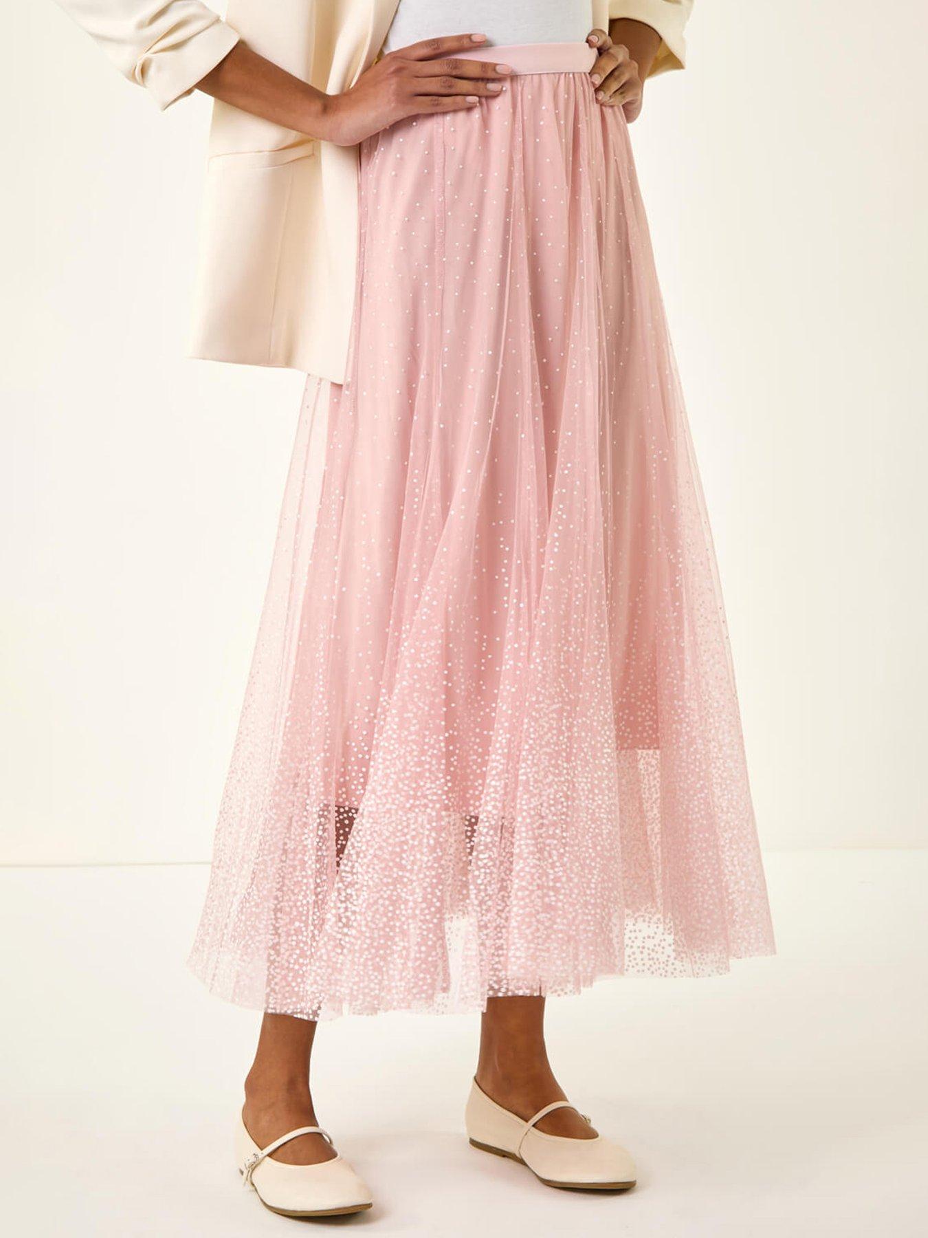  image of roman-polka-dot-print-elasticated-mesh-skirt