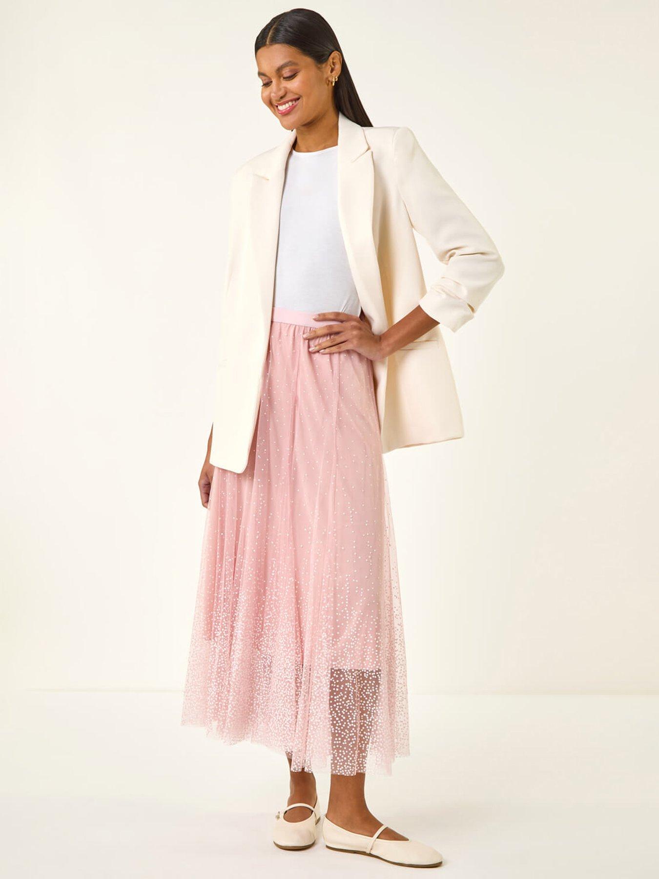  image of roman-polka-dot-print-elasticated-mesh-skirt