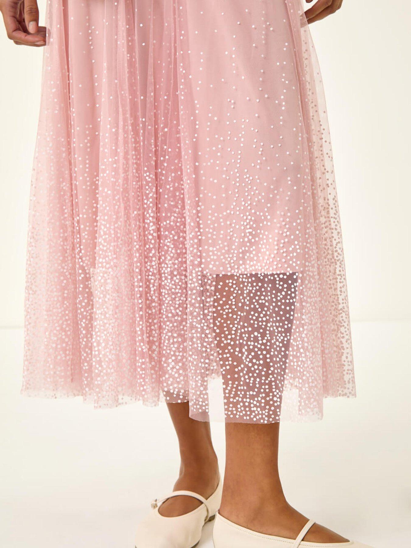  image of roman-polka-dot-print-elasticated-mesh-skirt