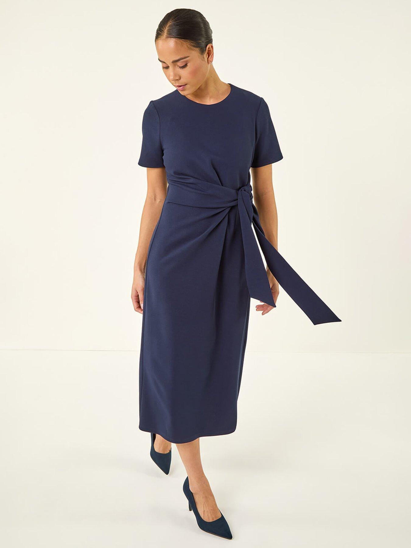Roman Petite Tie Waist Stretch Midi Dress