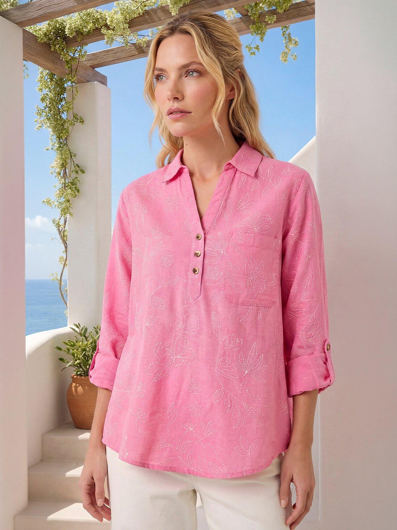 Roman Floral Print Collar V-neck Shirt