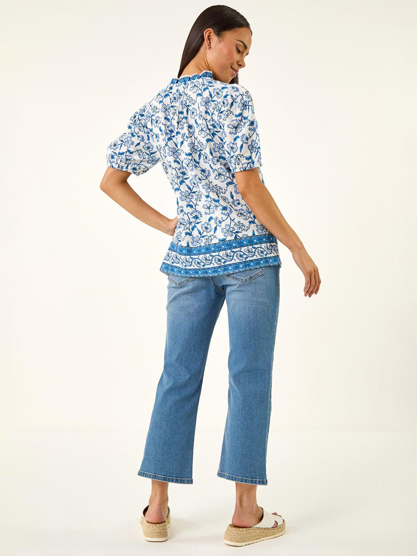  image of roman-petite-floral-border-v-neck-top