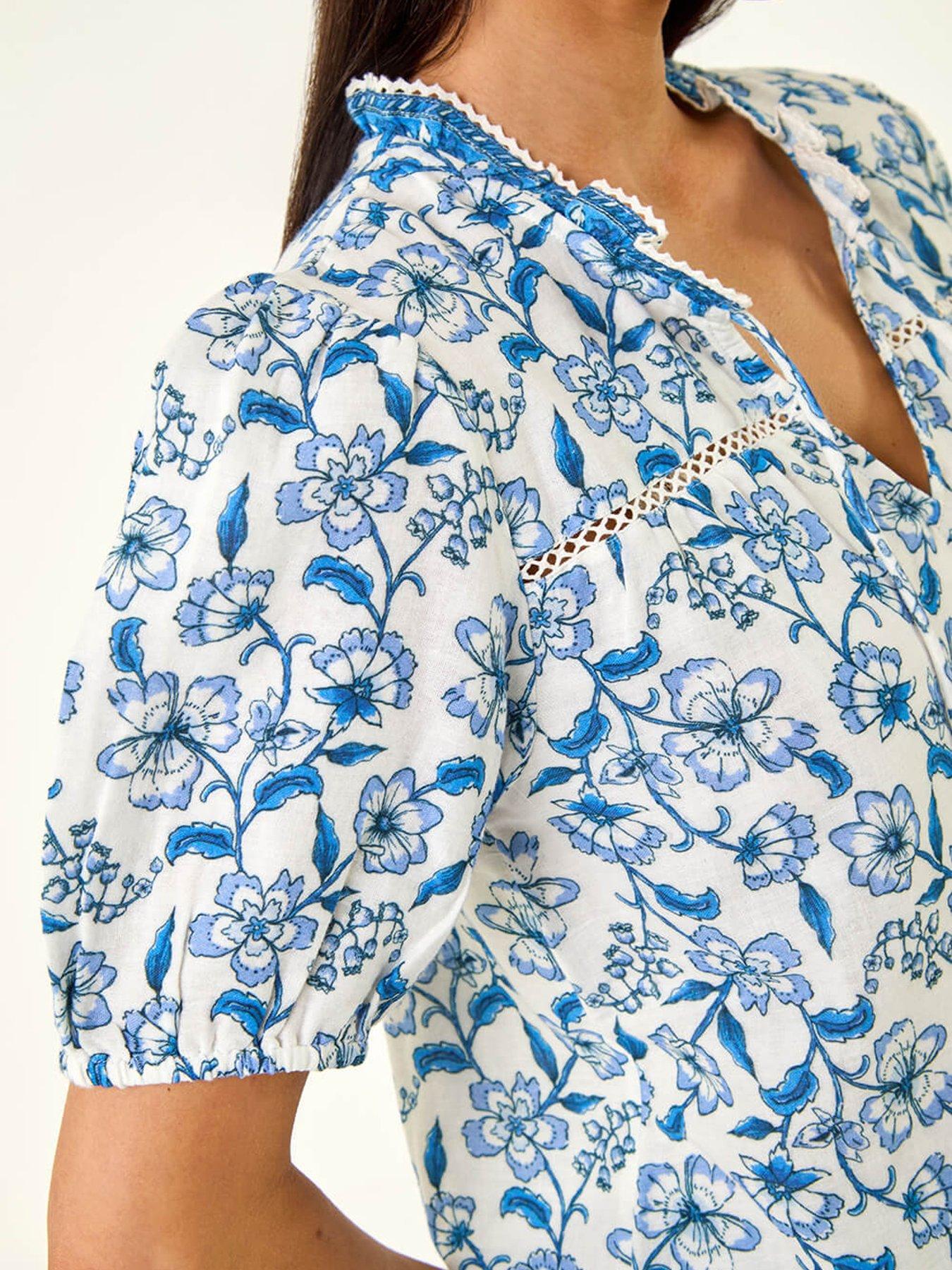  image of roman-petite-floral-border-v-neck-top