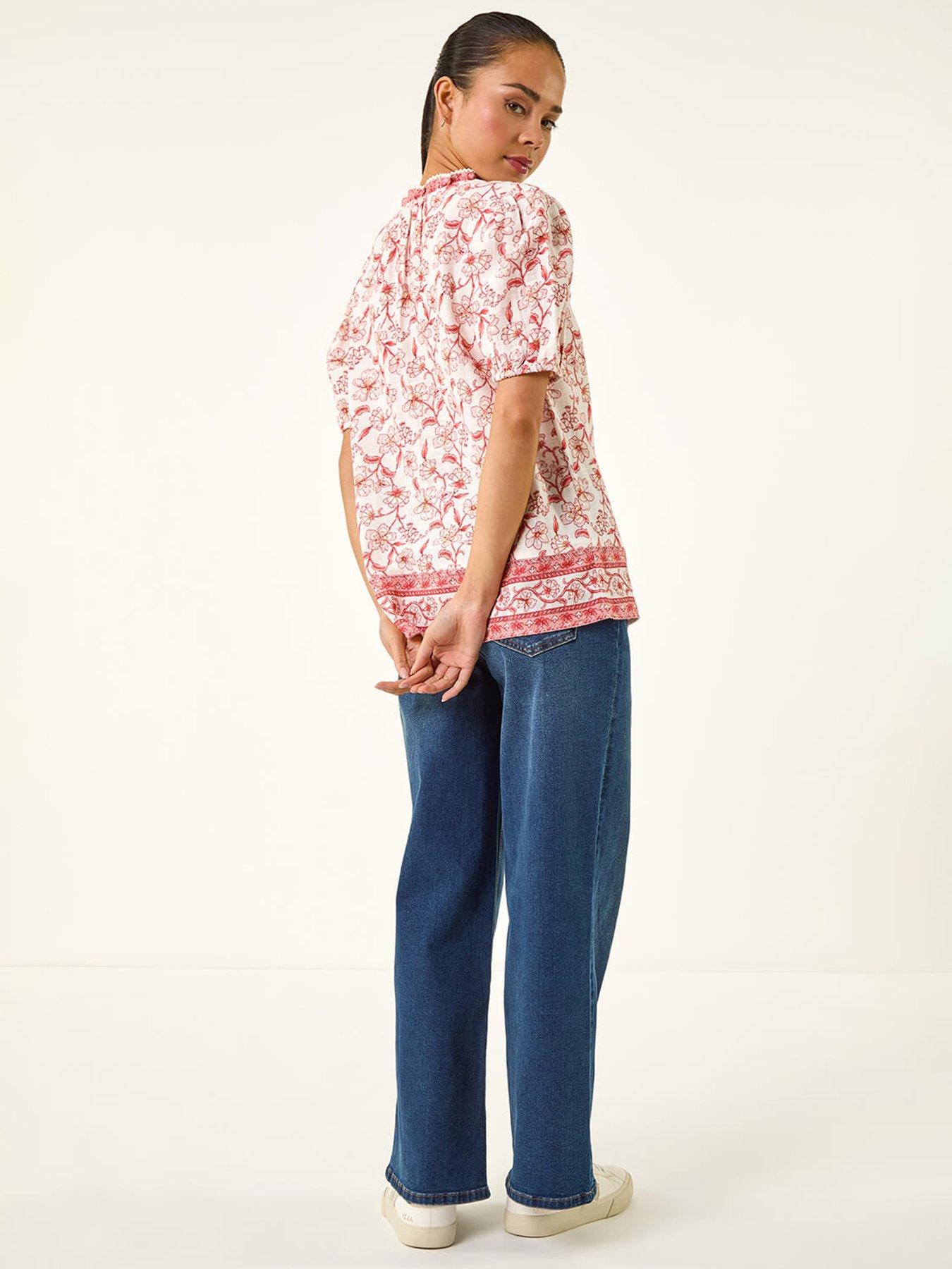  image of roman-petite-floral-border-v-neck-top