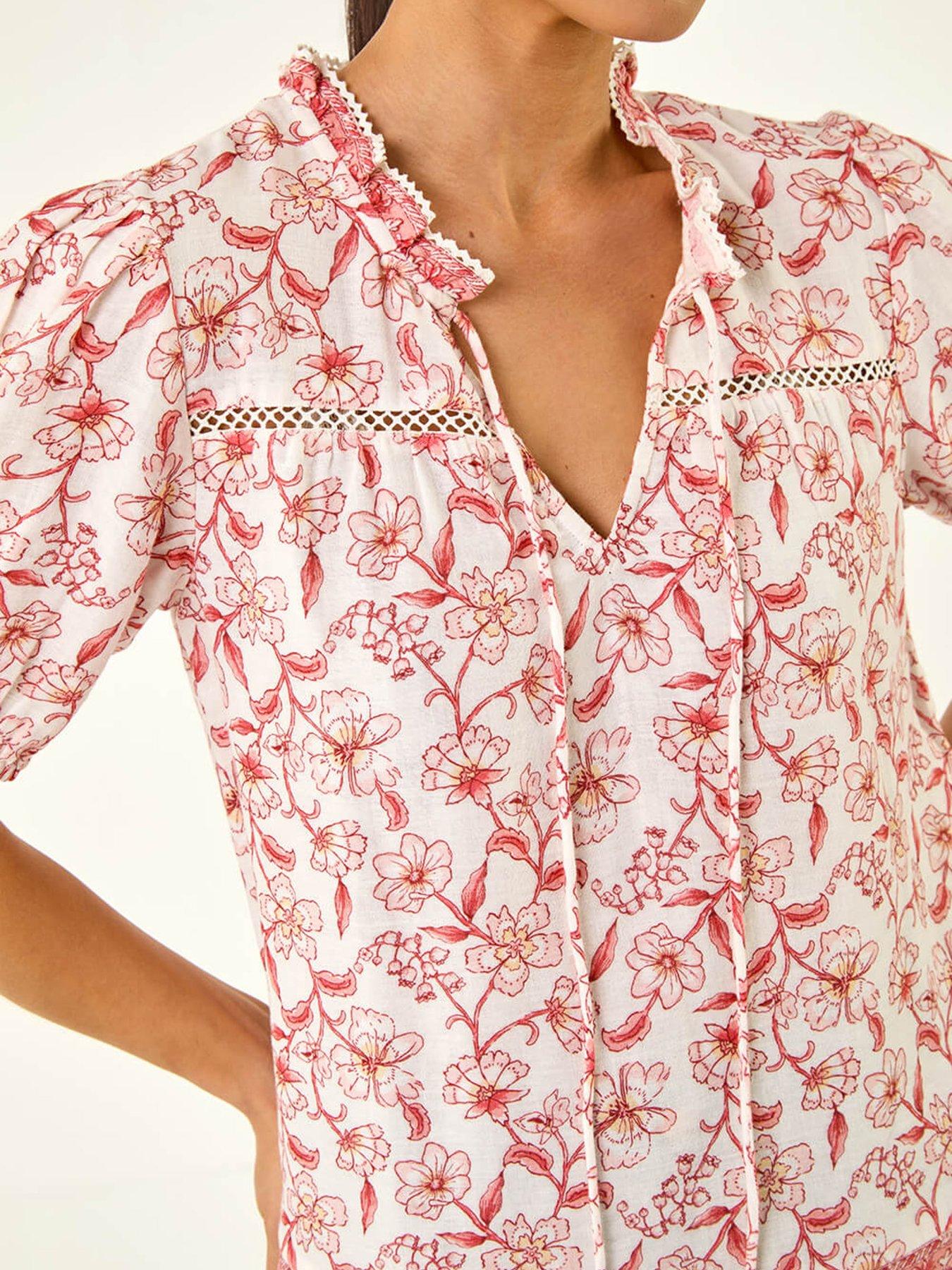  image of roman-petite-floral-border-v-neck-top