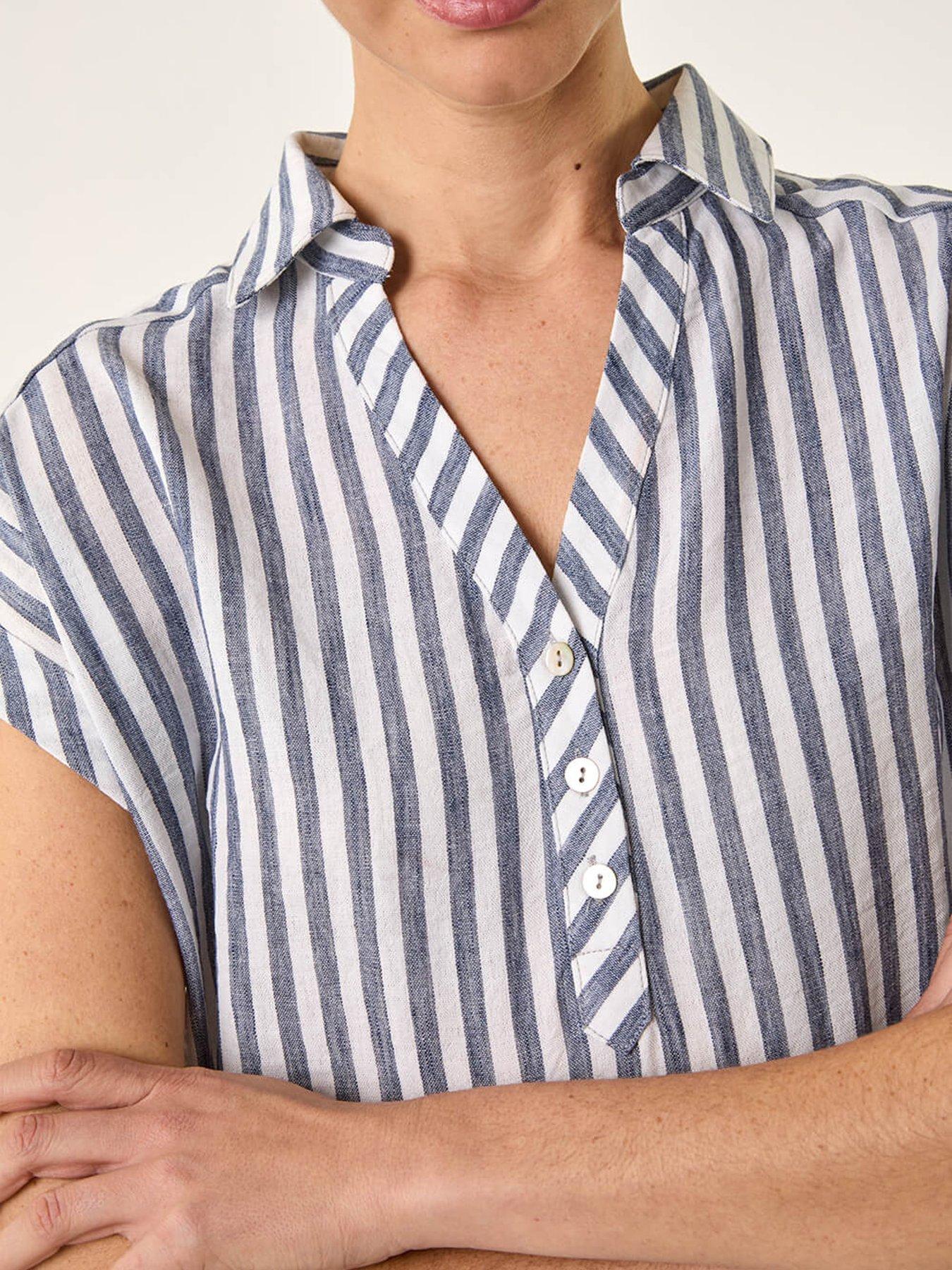 Image 5 of 5 of Roman Stripe Print Button Front Top