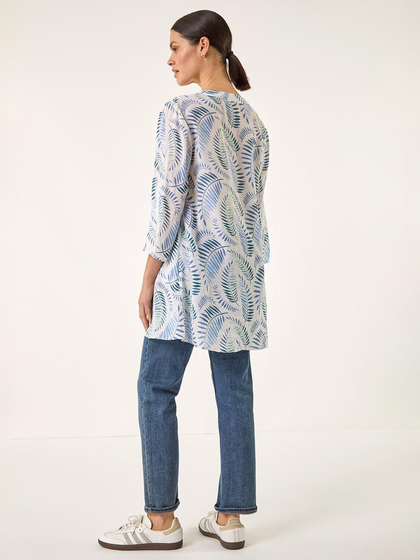 Image 2 of 5 of Roman Leaf Print Wrap Hem Tunic Top