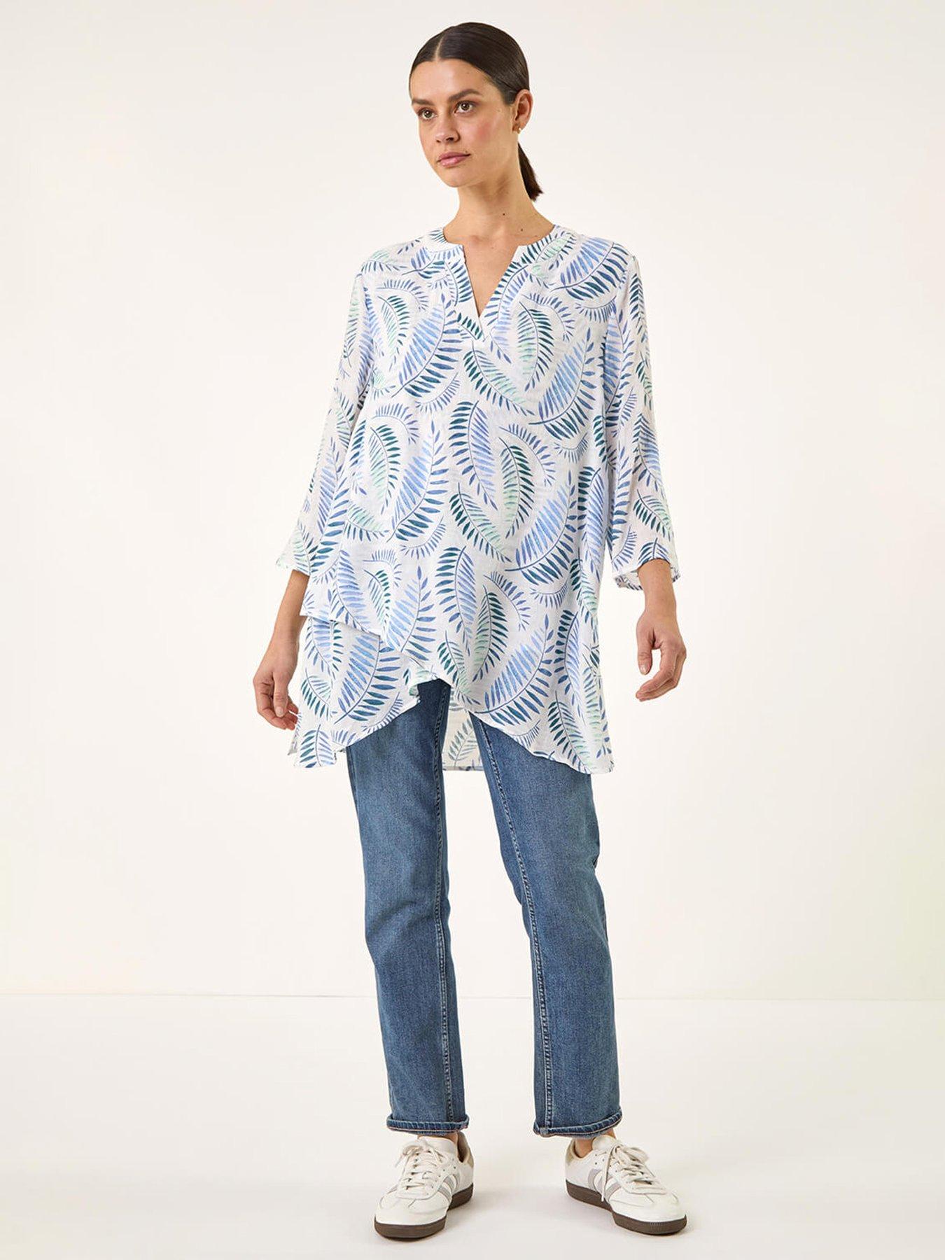 Image 3 of 5 of Roman Leaf Print Wrap Hem Tunic Top