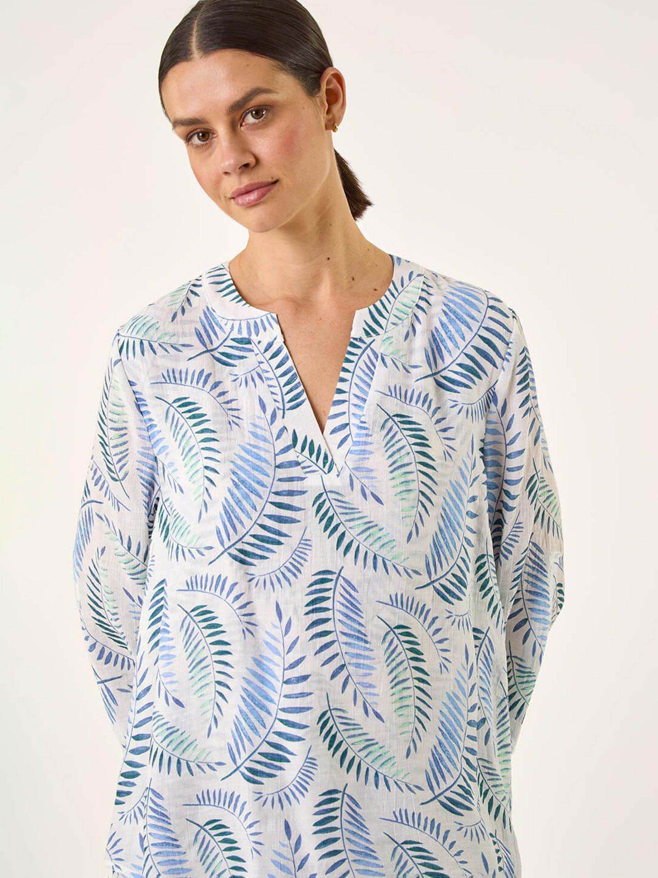 Image 4 of 5 of Roman Leaf Print Wrap Hem Tunic Top