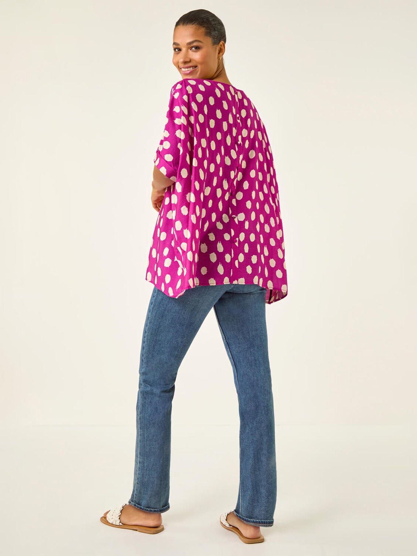  image of roman-polka-dot-button-back-top