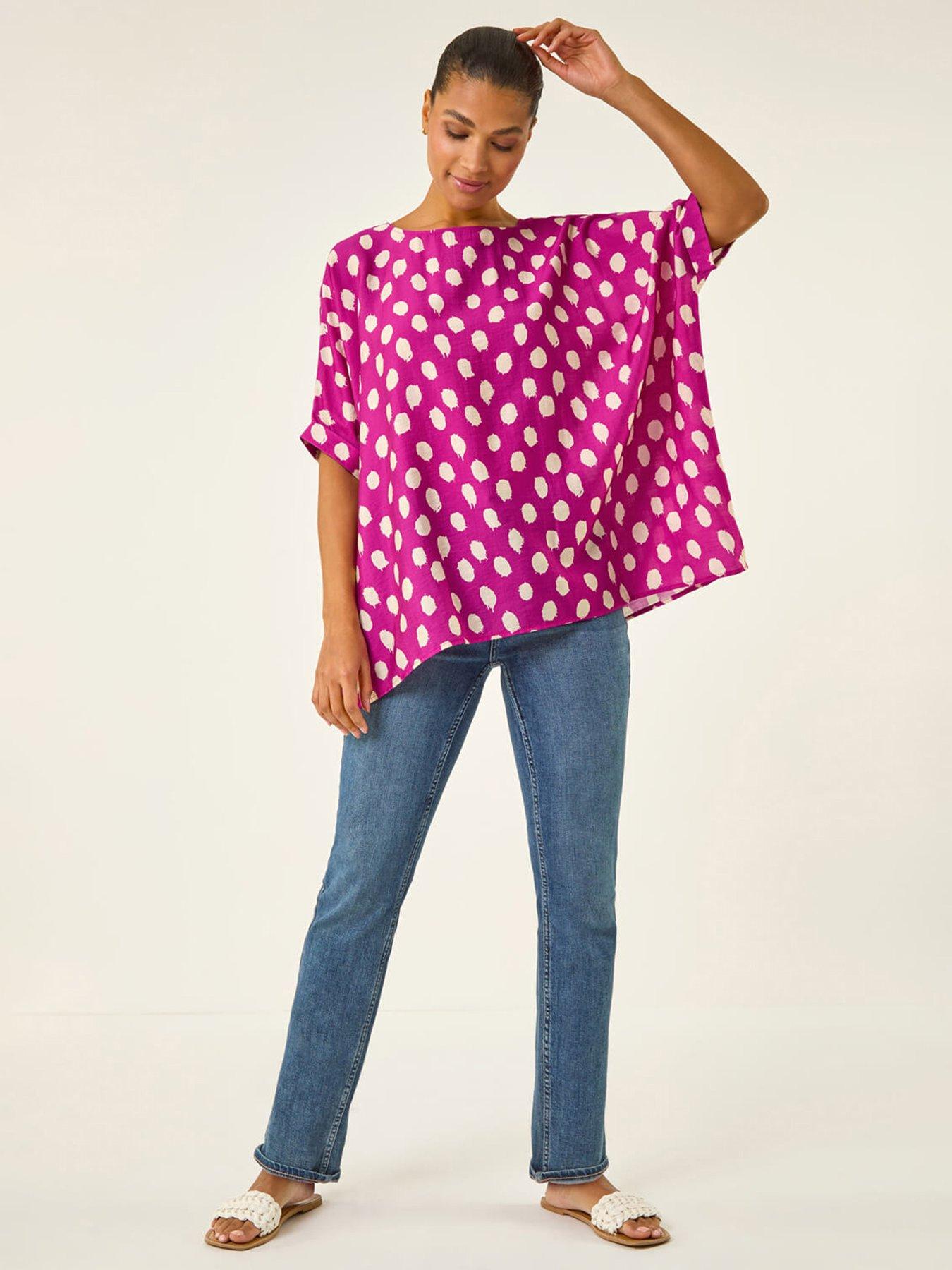  image of roman-polka-dot-button-back-top