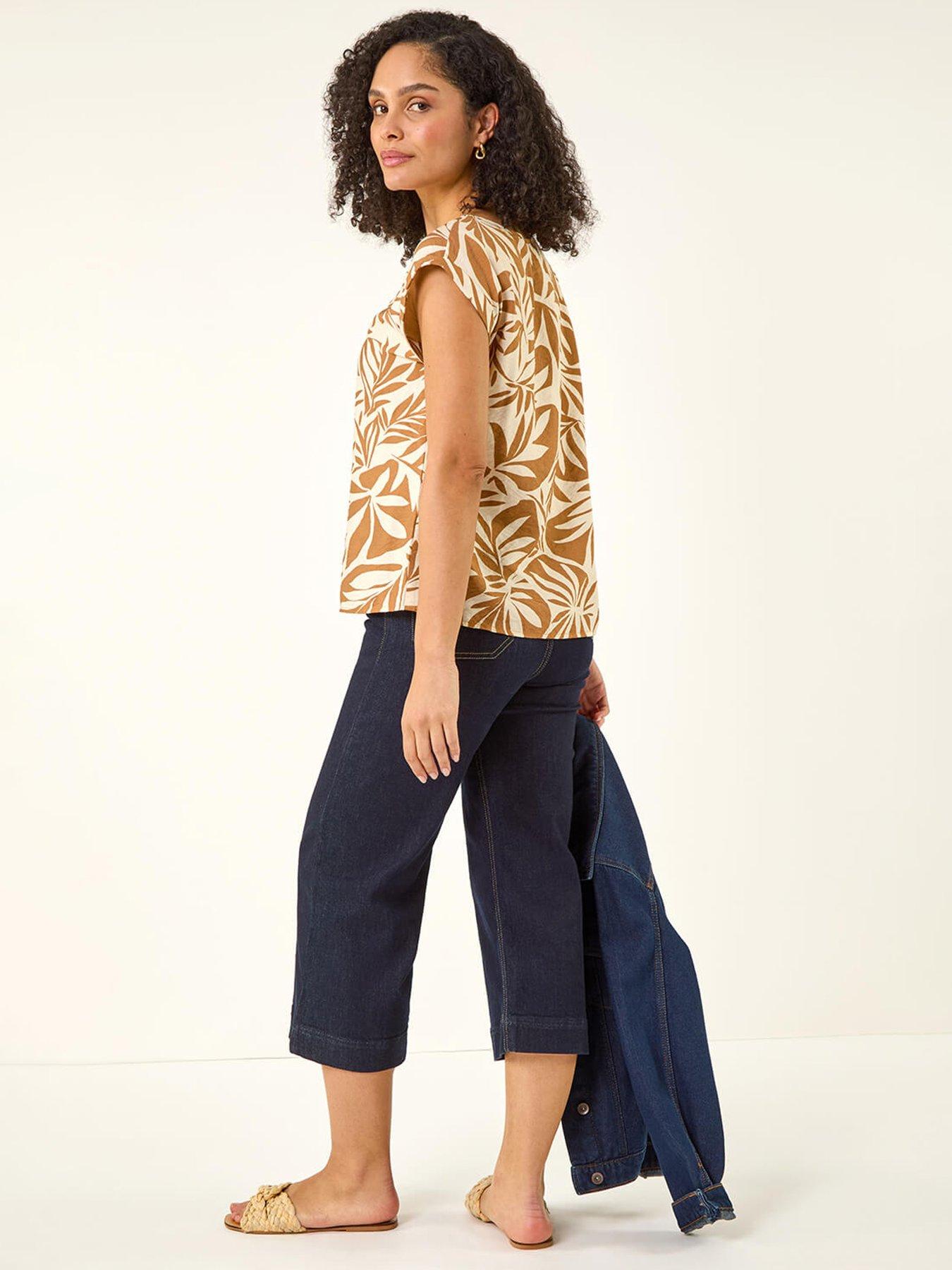  image of roman-leaf-print-shell-top