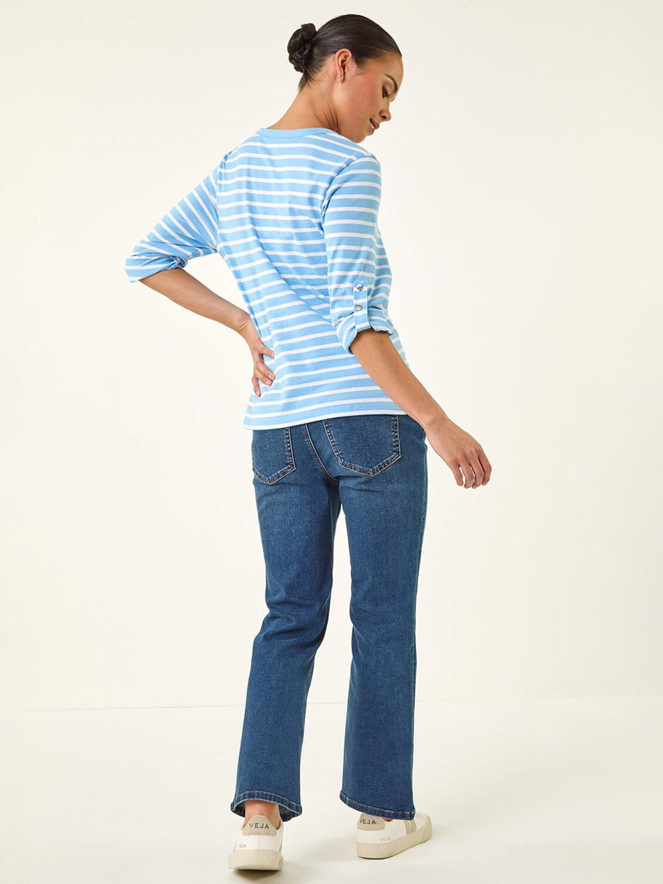 Image 2 of 5 of Roman Petite Stripe V-neck Button Top