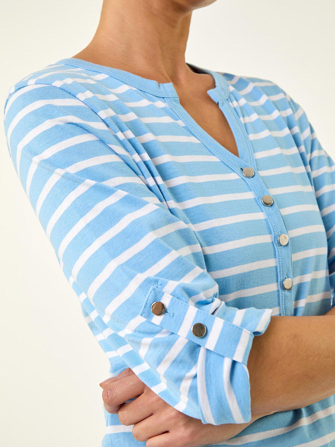 Image 5 of 5 of Roman Petite Stripe V-neck Button Top