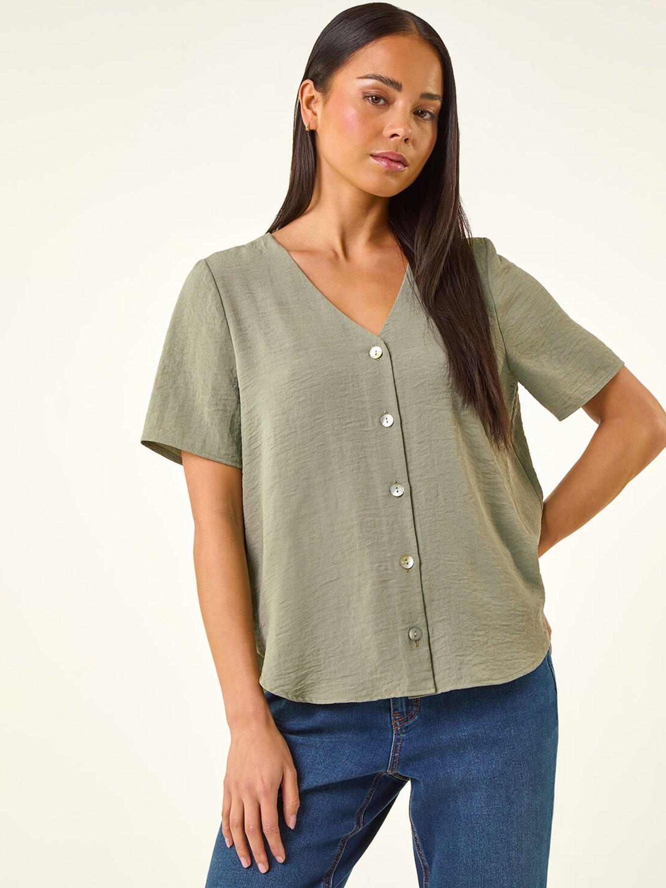 Roman Petite V-neck Button Through Blouse