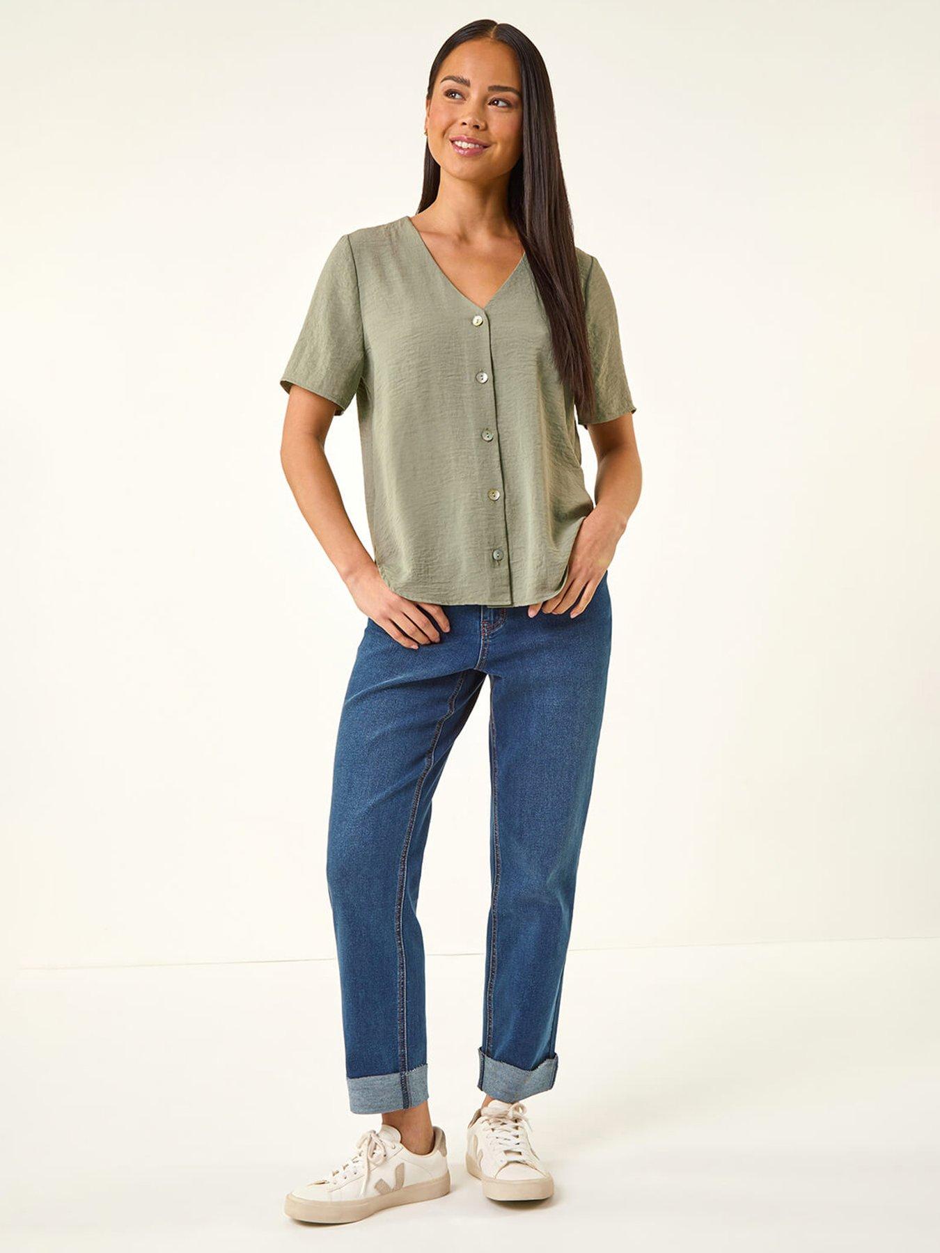  image of roman-petite-v-neck-button-through-blouse