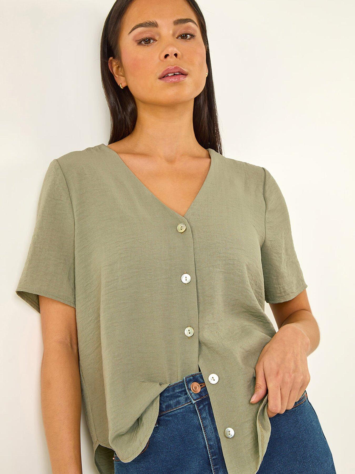  image of roman-petite-v-neck-button-through-blouse
