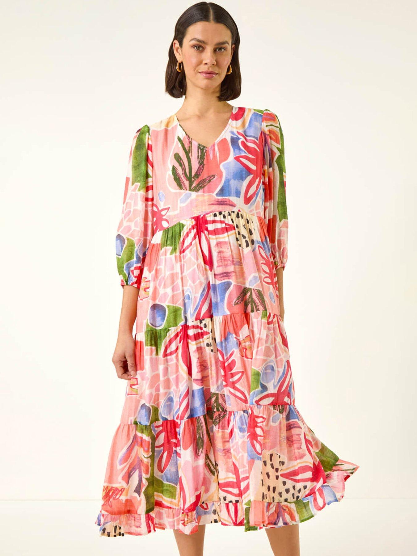 Roman Abstract Print Tiered Dress