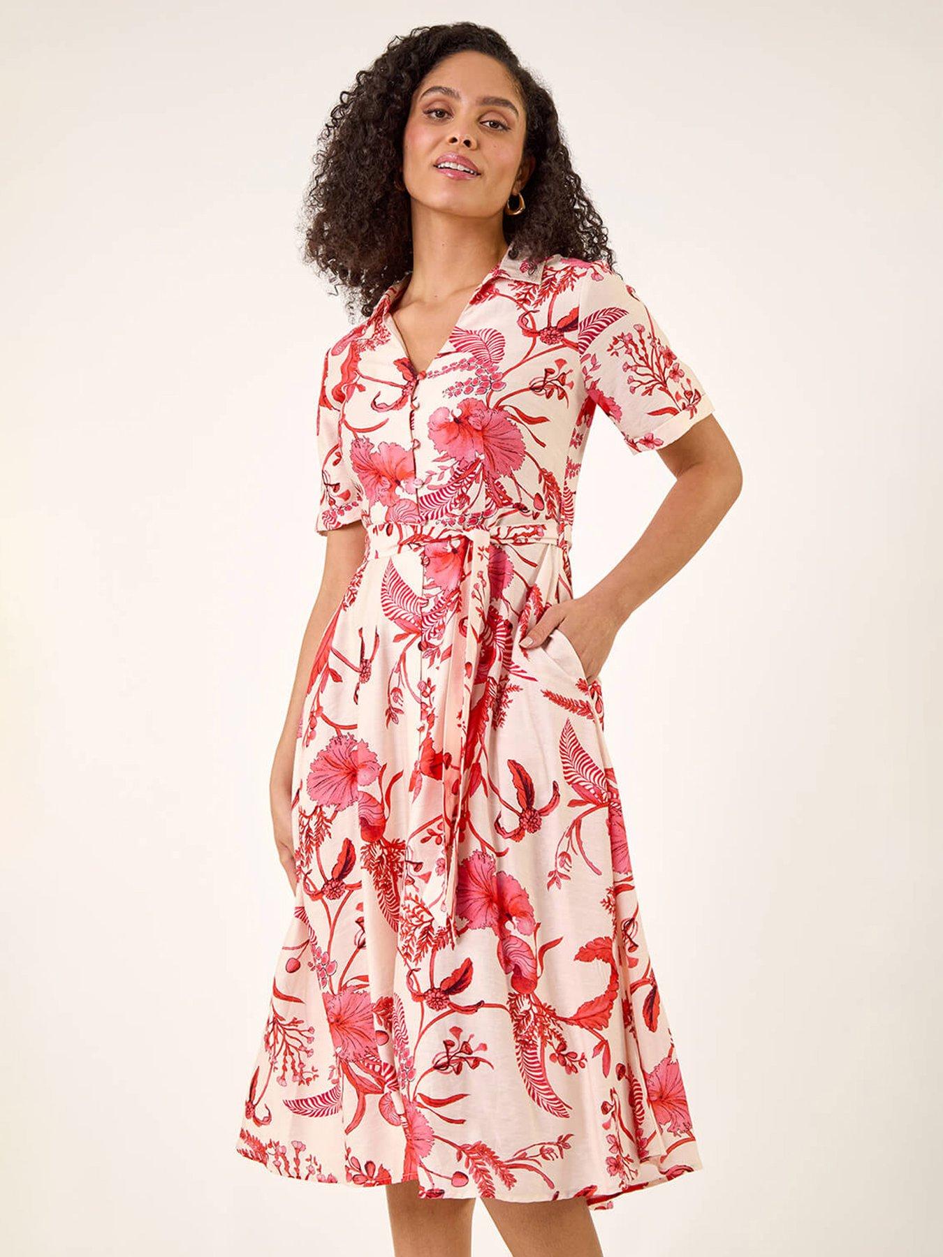 Image 1 of 5 of Roman Floral Tie Waist Shirt Dress
