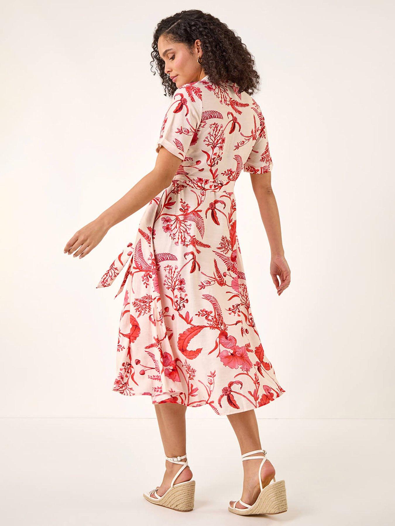 Image 2 of 5 of Roman Floral Tie Waist Shirt Dress