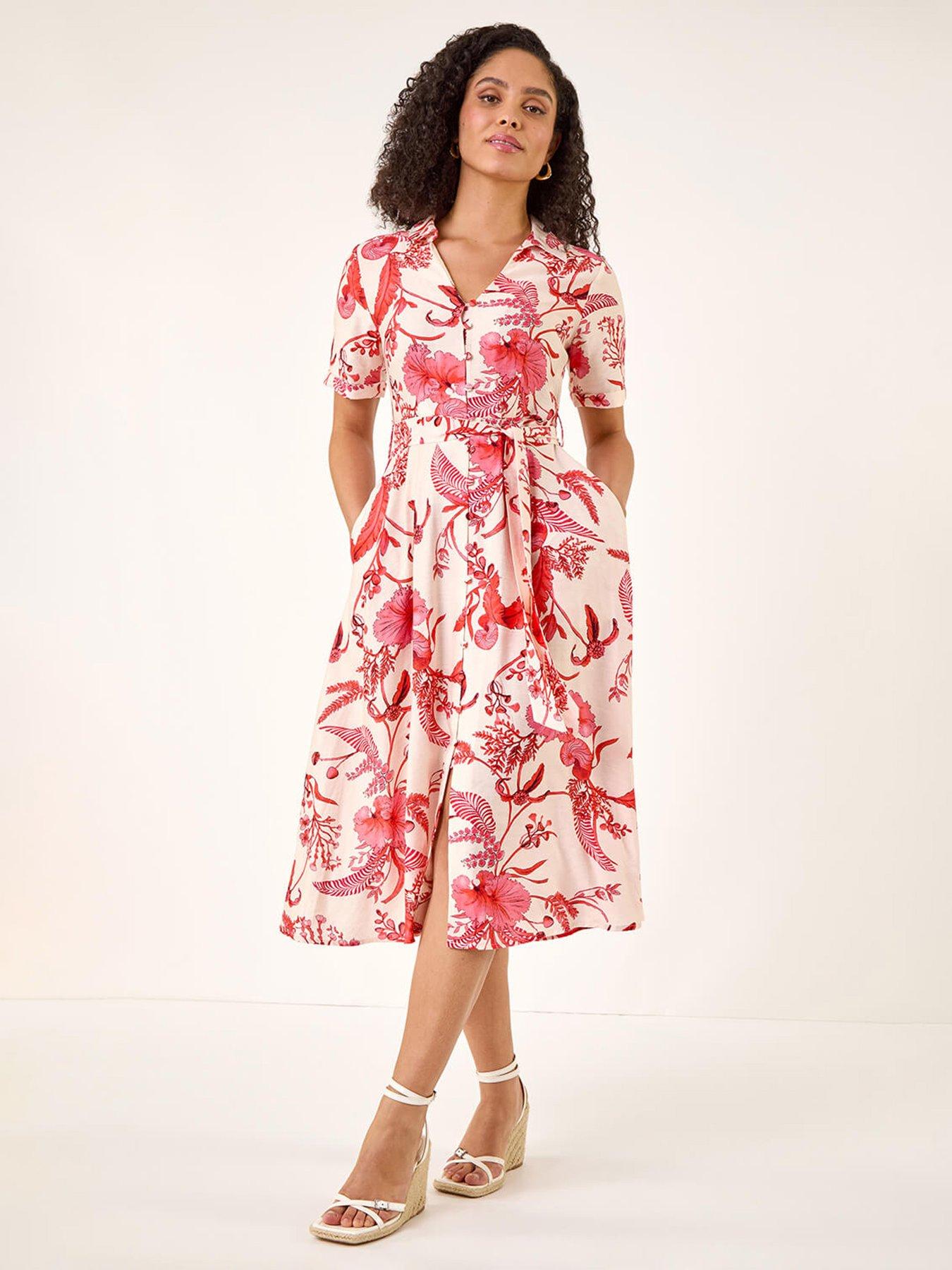 Image 3 of 5 of Roman Floral Tie Waist Shirt Dress