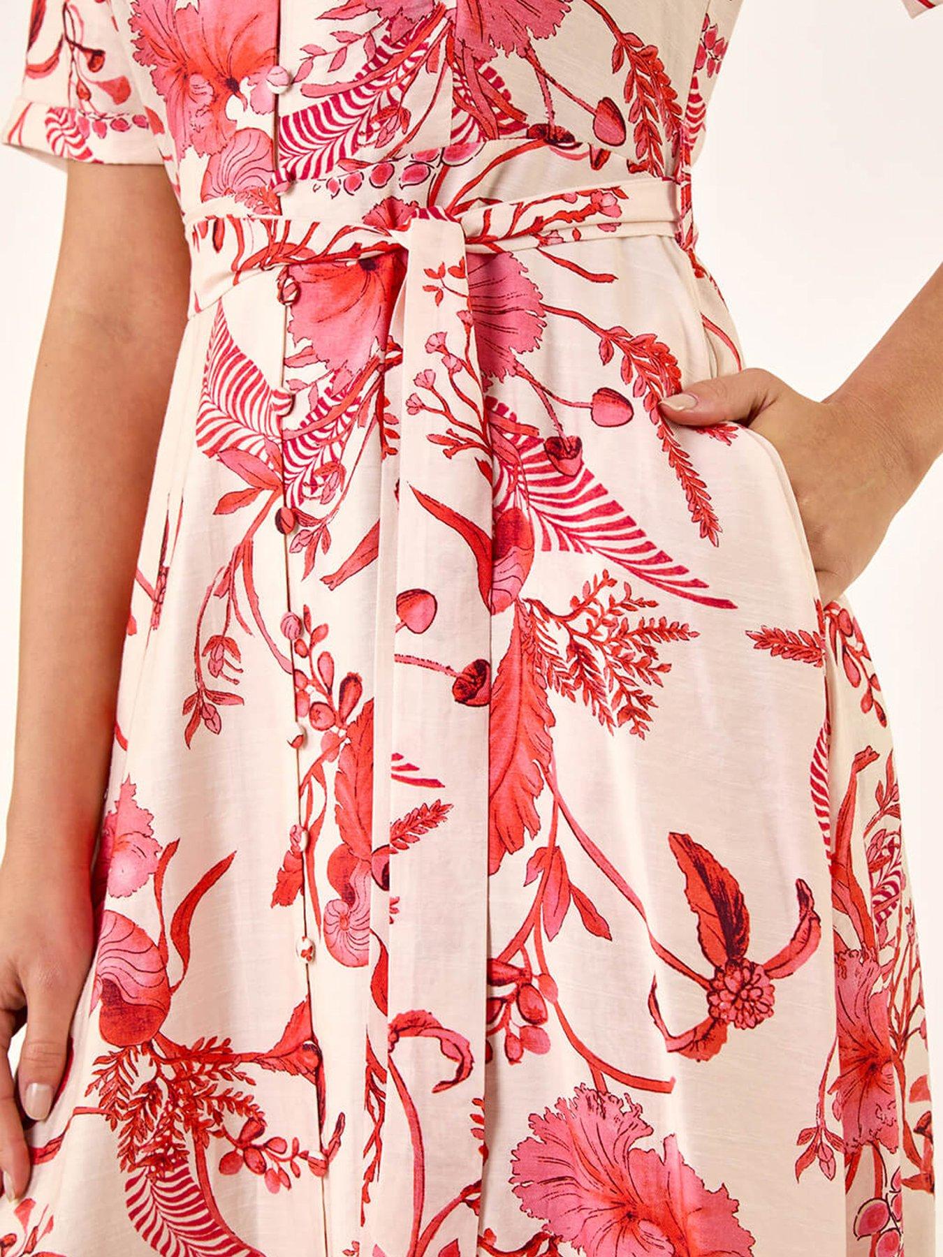 Image 5 of 5 of Roman Floral Tie Waist Shirt Dress