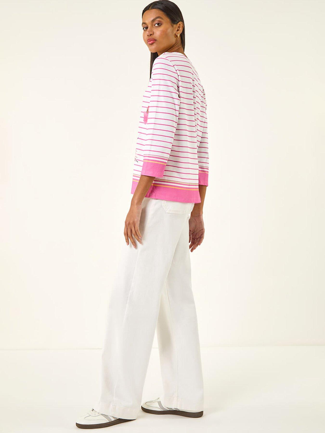  image of roman-stripe-floral-print-stretch-top