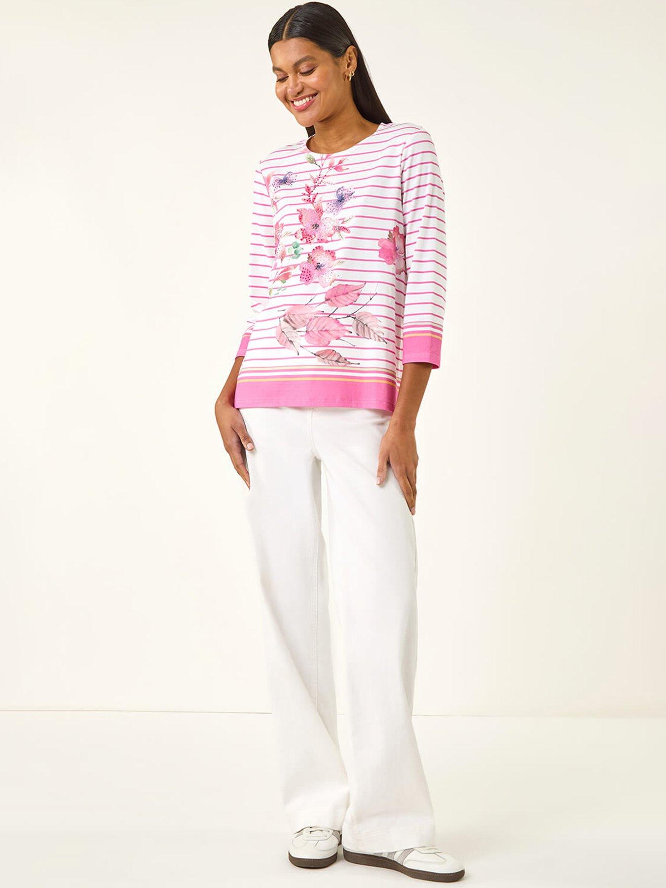  image of roman-stripe-floral-print-stretch-top